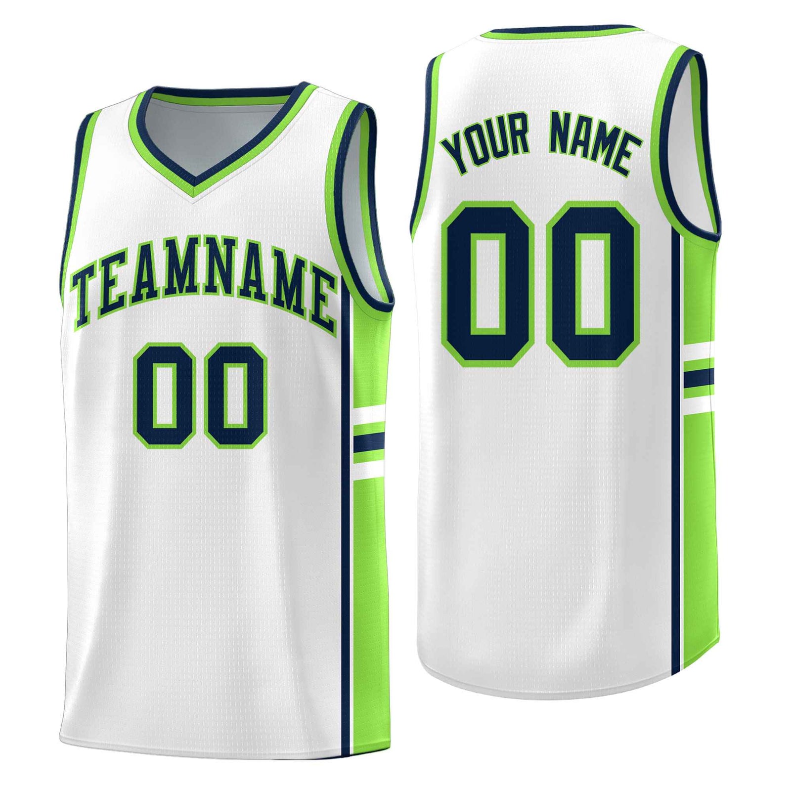 Custom Youth Basketball Jersey - White Fluorescent Green Two-Tone Varsity Jersey Set