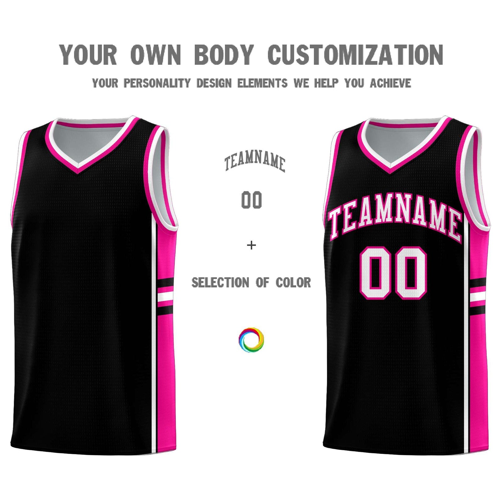Custom Youth Basketball Jersey - Black Pink Two-Tone Classic Varsity Uniform