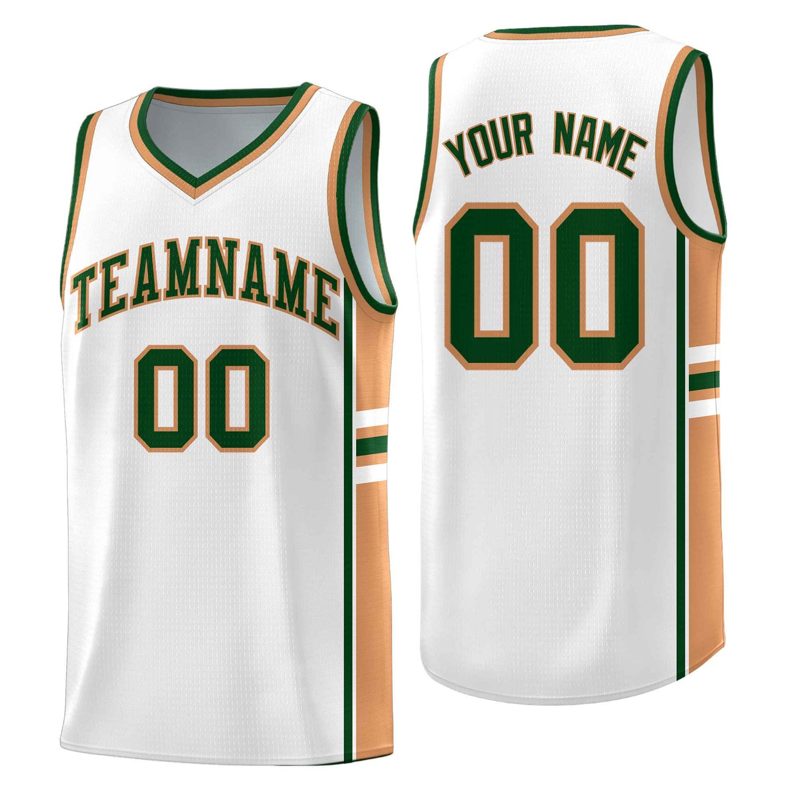 Custom Youth Basketball Jersey - White Buckskin Brown Two-Tone Varsity Jersey Set