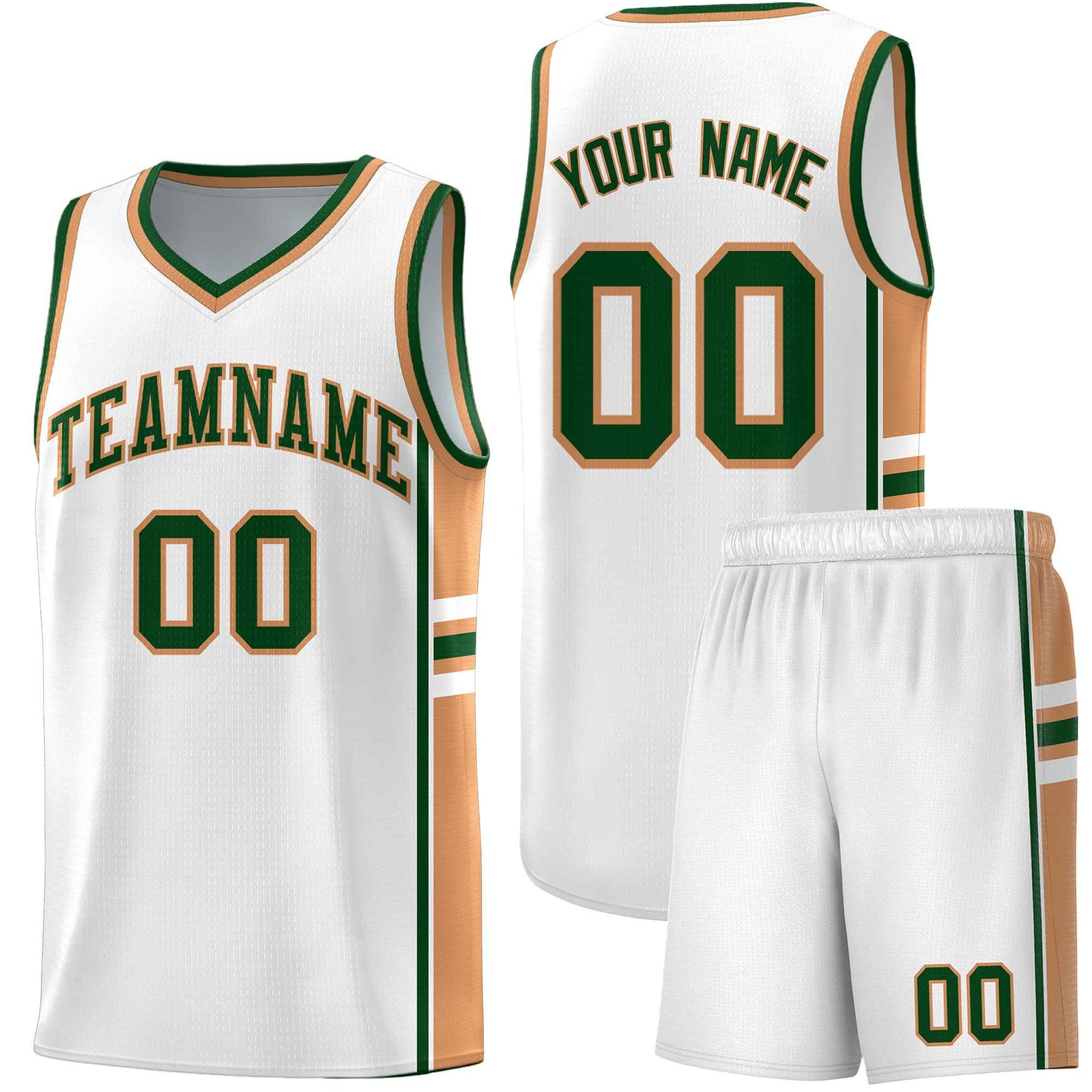 Custom Youth Basketball Jersey - White Buckskin Brown Two-Tone Varsity Jersey Set