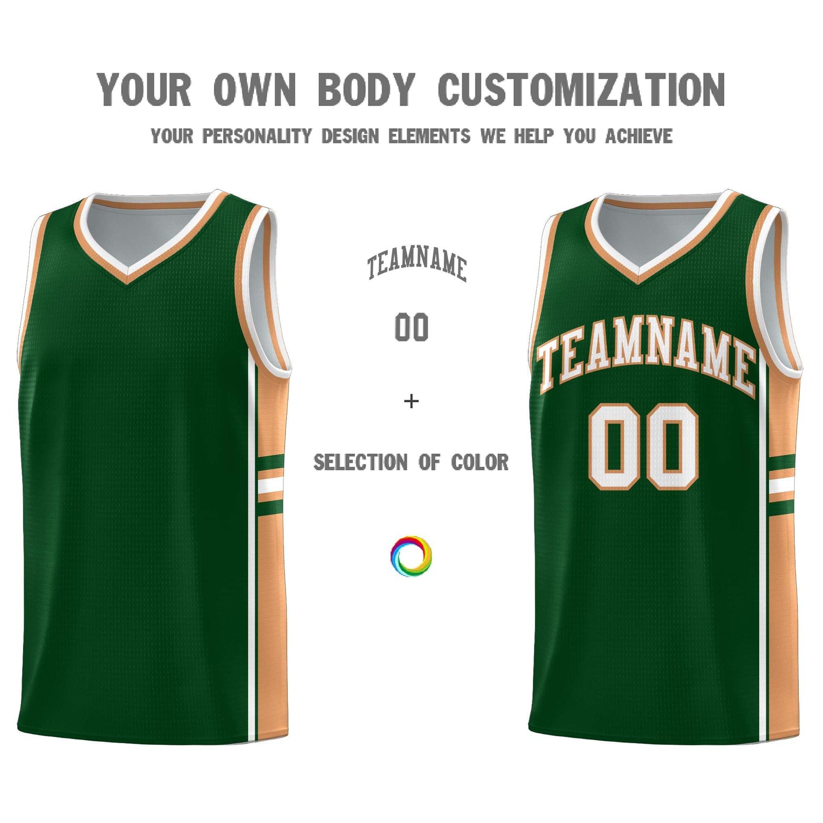 Custom Youth Basketball Jersey - Green Buckskin Brown Two-Tone Classic Varsity Uniform