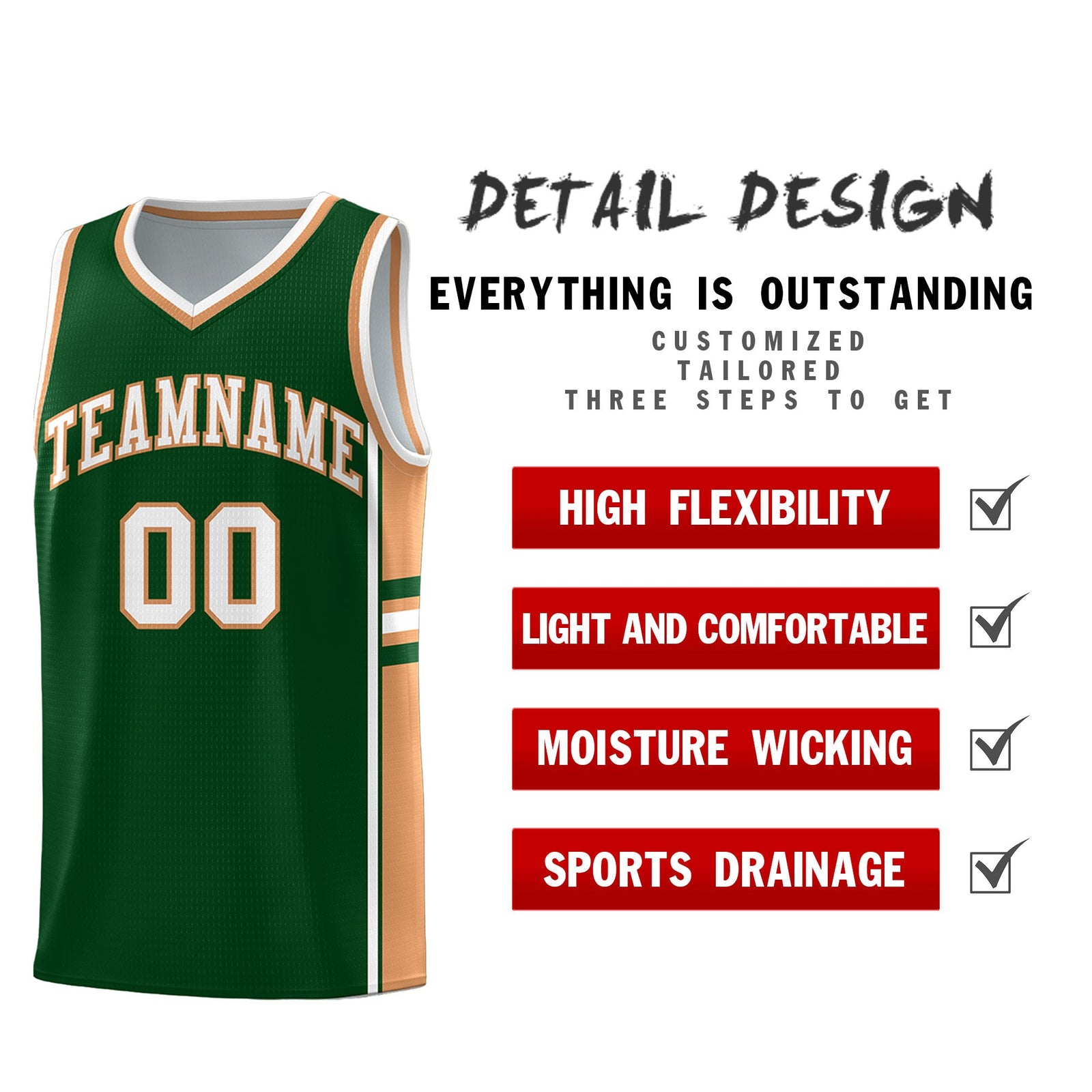 Custom Youth Basketball Jersey - Green Buckskin Brown Two-Tone Classic Varsity Uniform