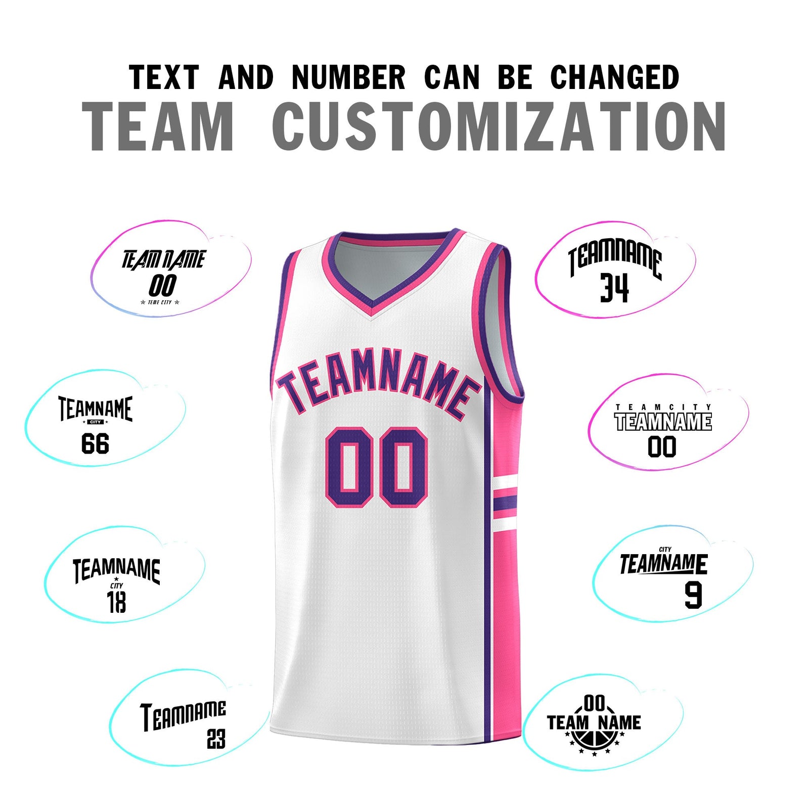 Custom Youth Basketball Jersey - White Pink Personalized Varsity Two-Tone Uniform