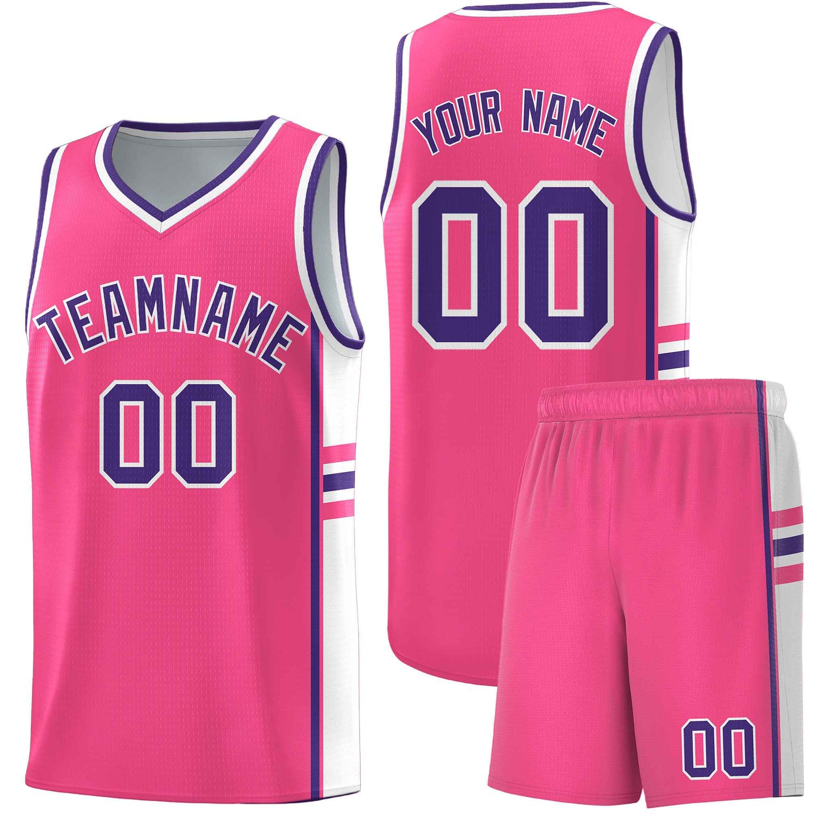 Custom Youth Basketball Jersey - Pink White Two-Tone Varsity Jersey Set