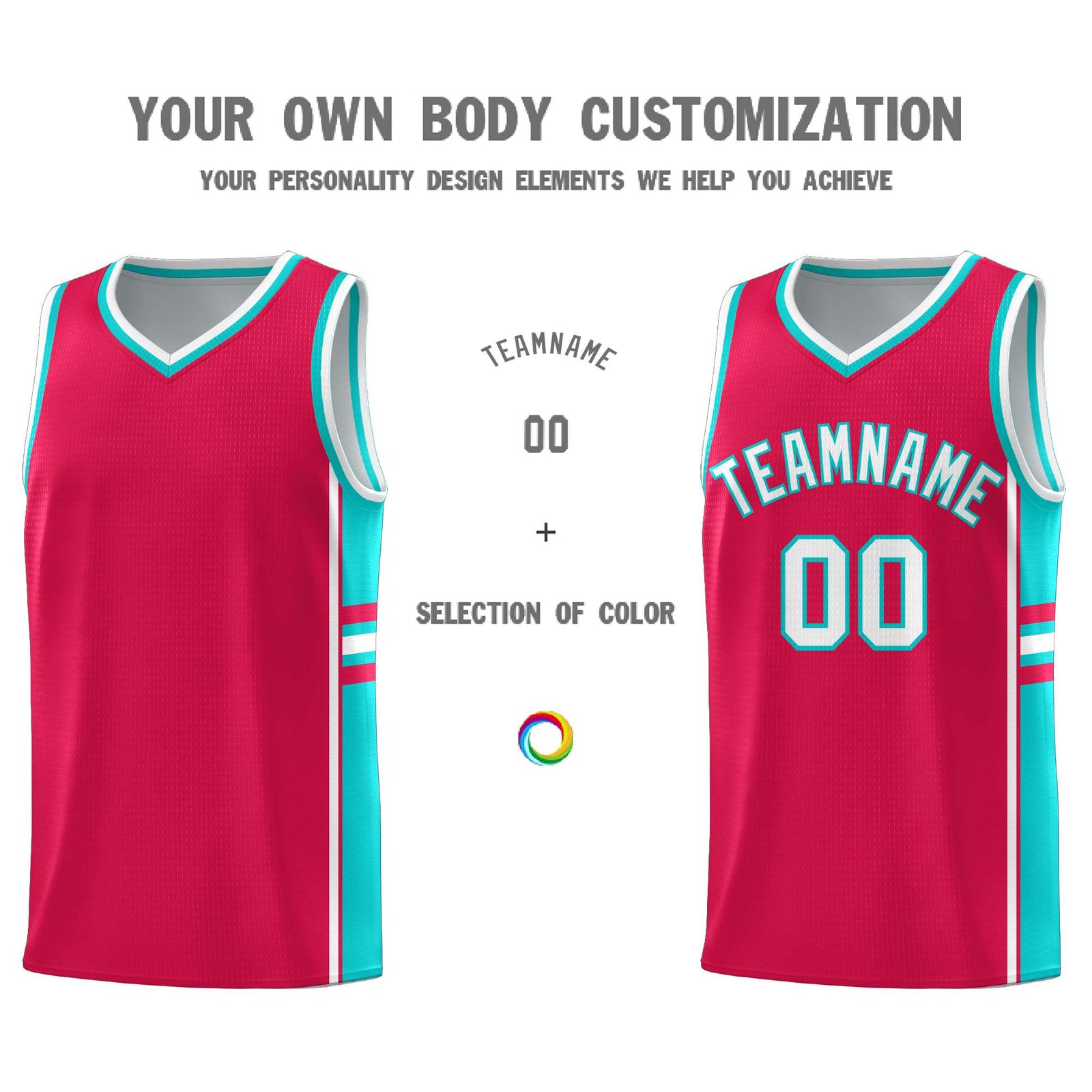 Custom Youth Basketball Jersey - Red Aqua Two-Tone Varsity Jersey Set
