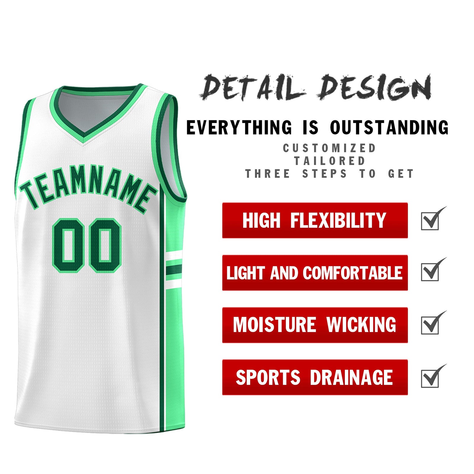 Custom Youth Basketball Jersey - White Green Two-Tone Varsity Jersey Set