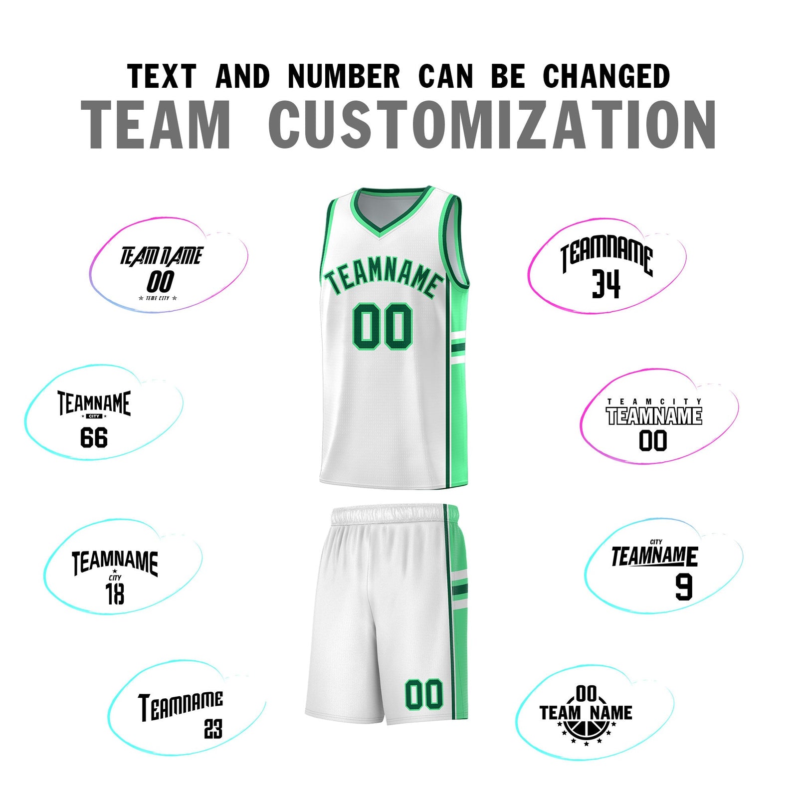 Custom Youth Basketball Jersey - White Green Two-Tone Varsity Jersey Set