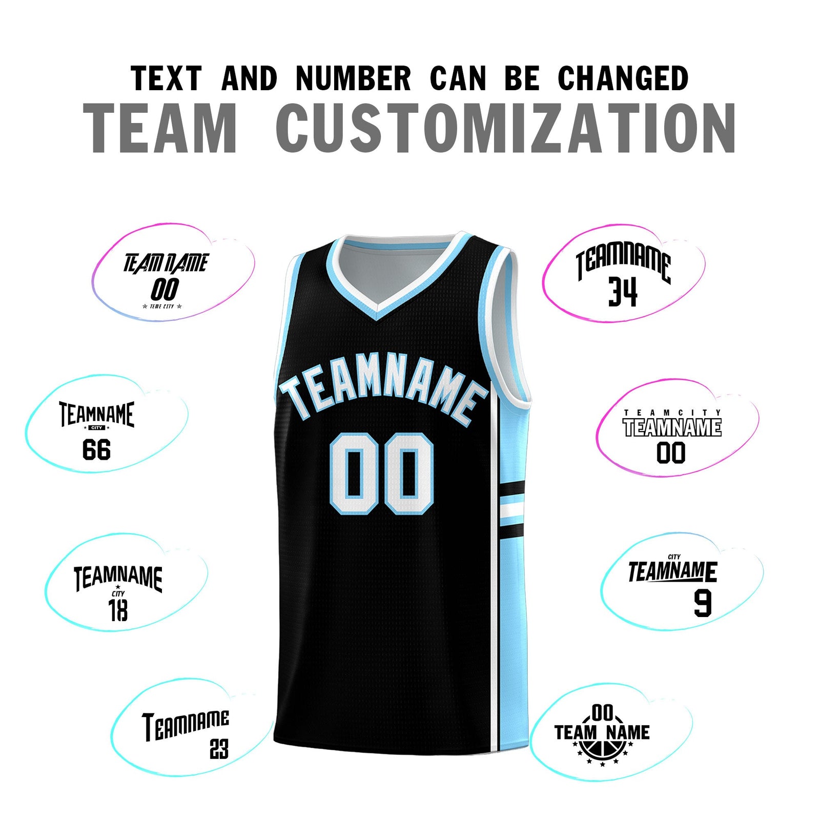 Custom Youth Basketball Jersey - Black Light Blue Two-Tone Classic Varsity Uniform
