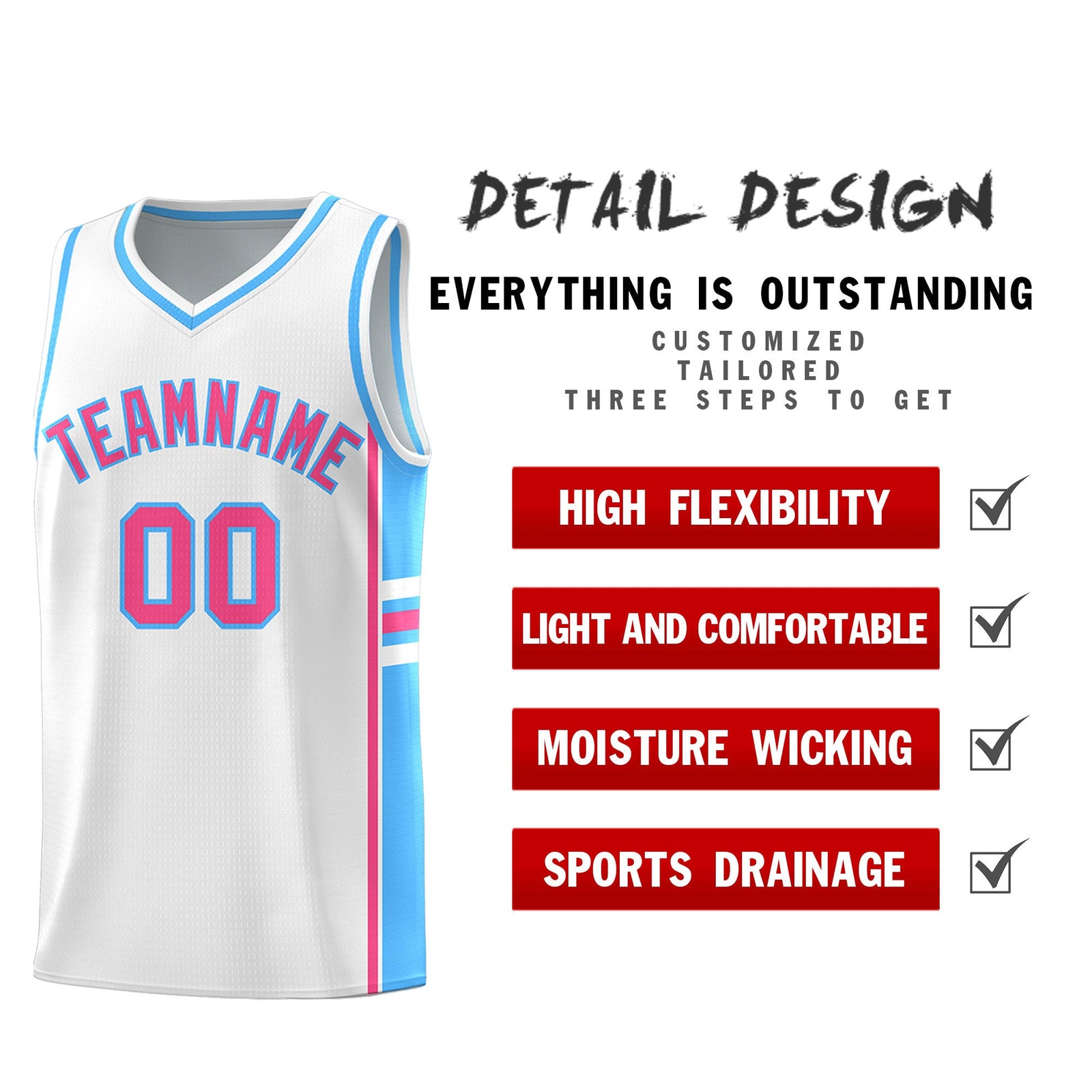 Custom Youth Basketball Jersey - White Powder Blue Two-Tone Varsity Jersey Set