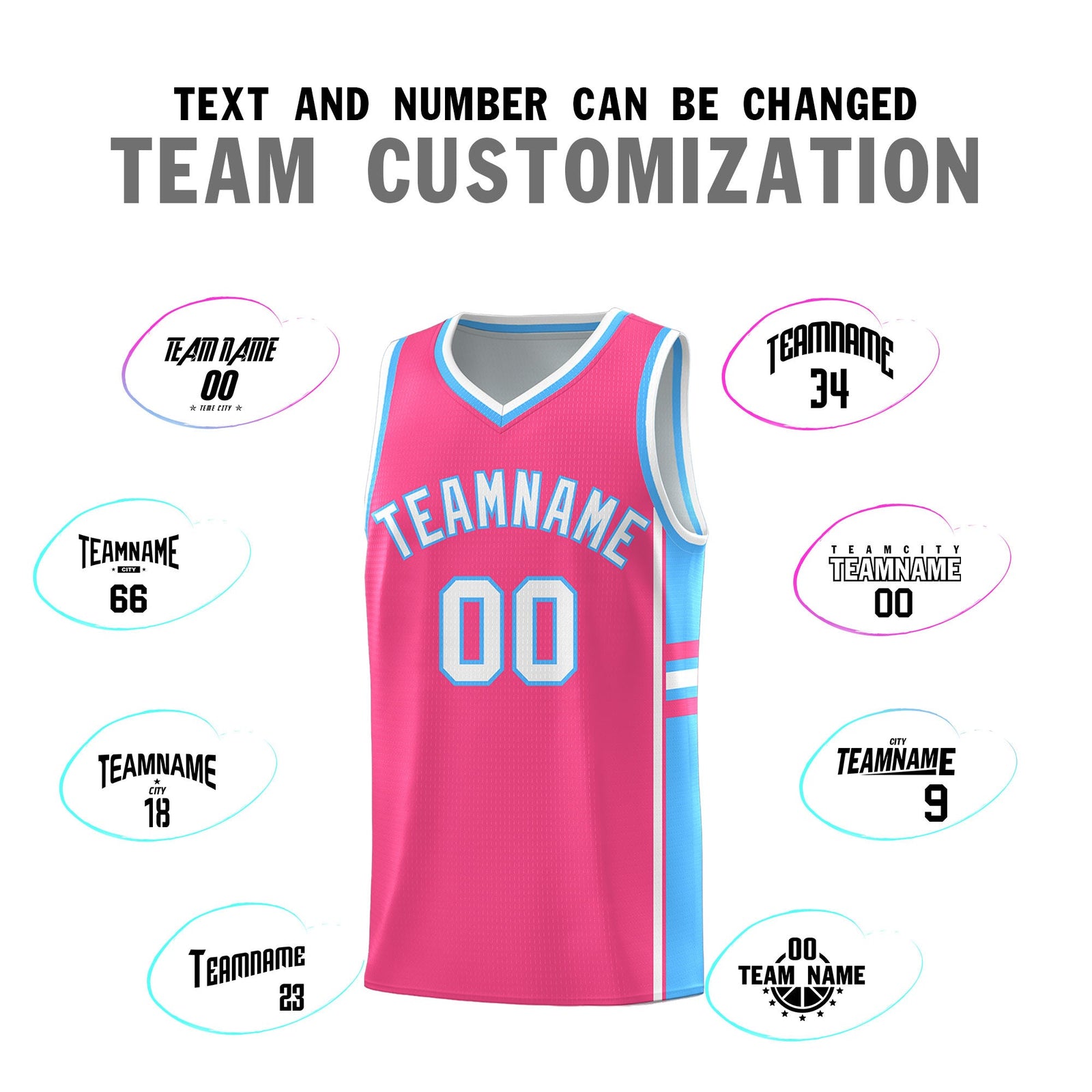 Custom Youth Basketball Jersey - Pink Powder Blue Two-Tone Classic Varsity Uniform