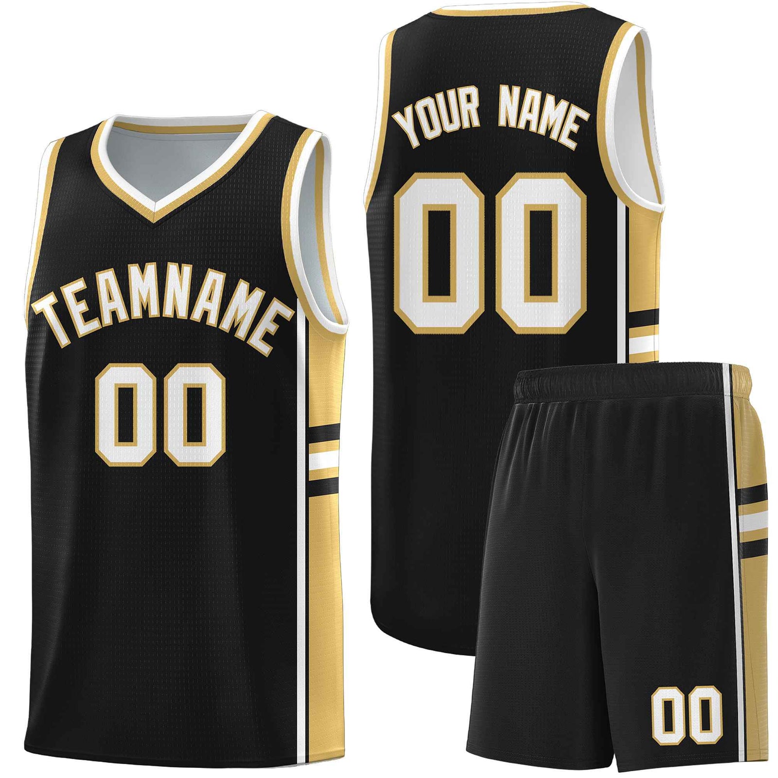 Custom Youth Basketball Jersey - Black Old Gold Two-Tone Classic Varsity Uniform