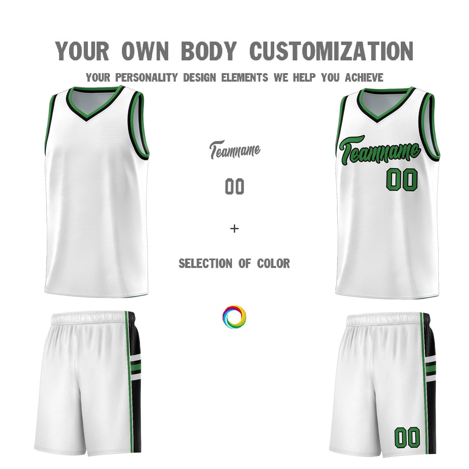 Custom Youth Basketball Jersey - White Kelly Green Two-Tone Varsity Jersey Set