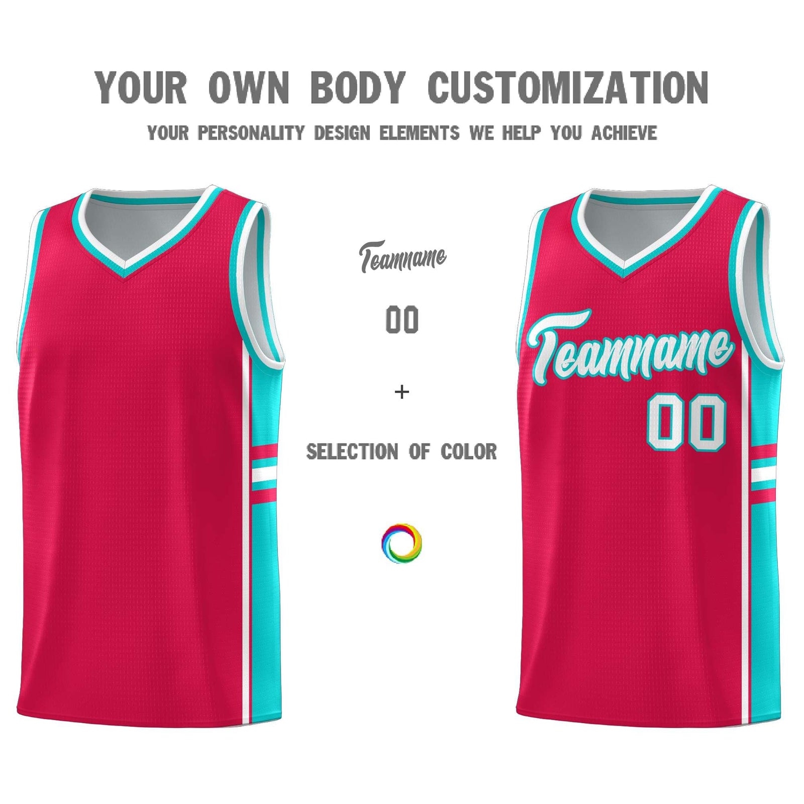 Custom Youth Basketball Jersey - Red Aqua Two-Tone Varsity Jersey Set