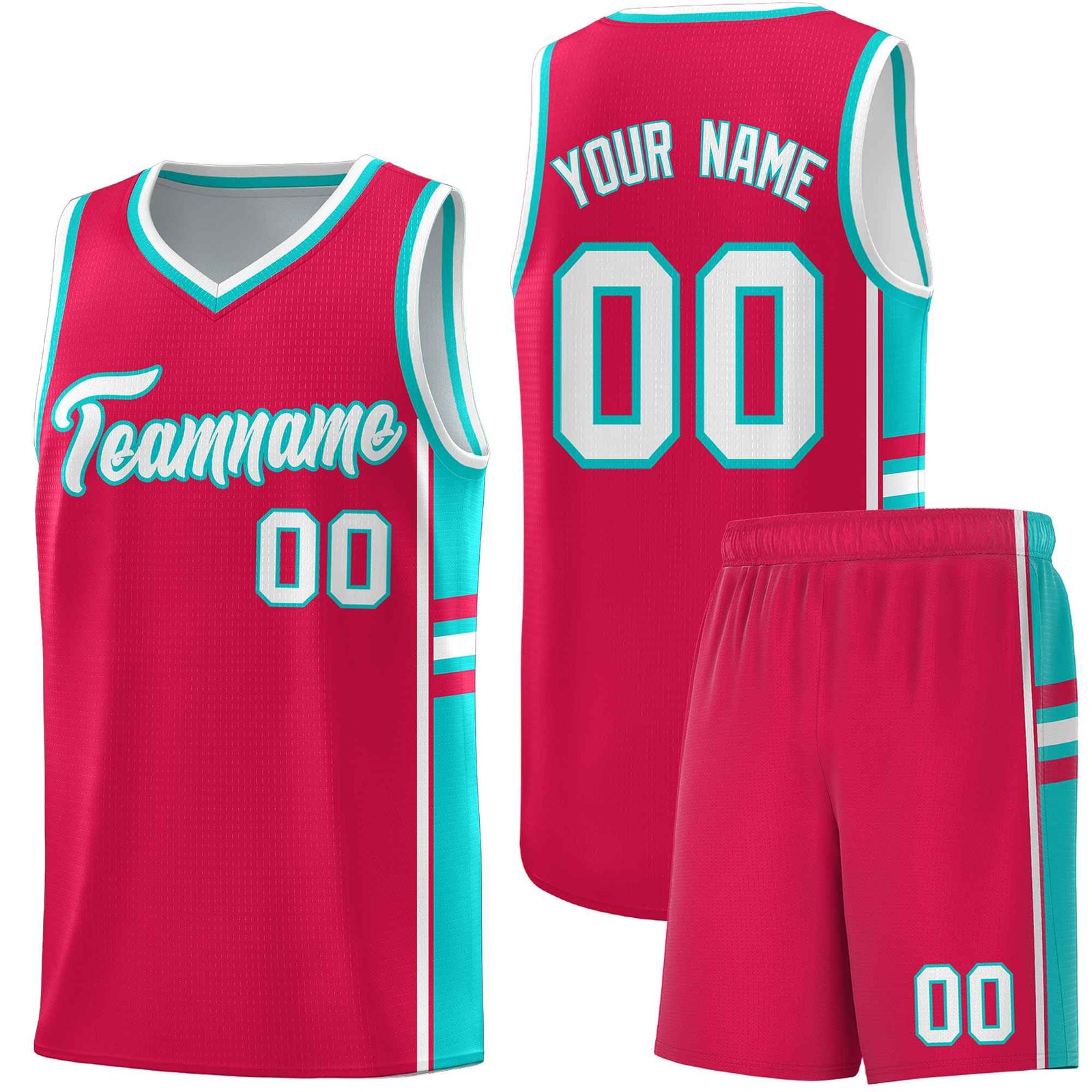 Custom Youth Basketball Jersey - Red Aqua Two-Tone Varsity Jersey Set