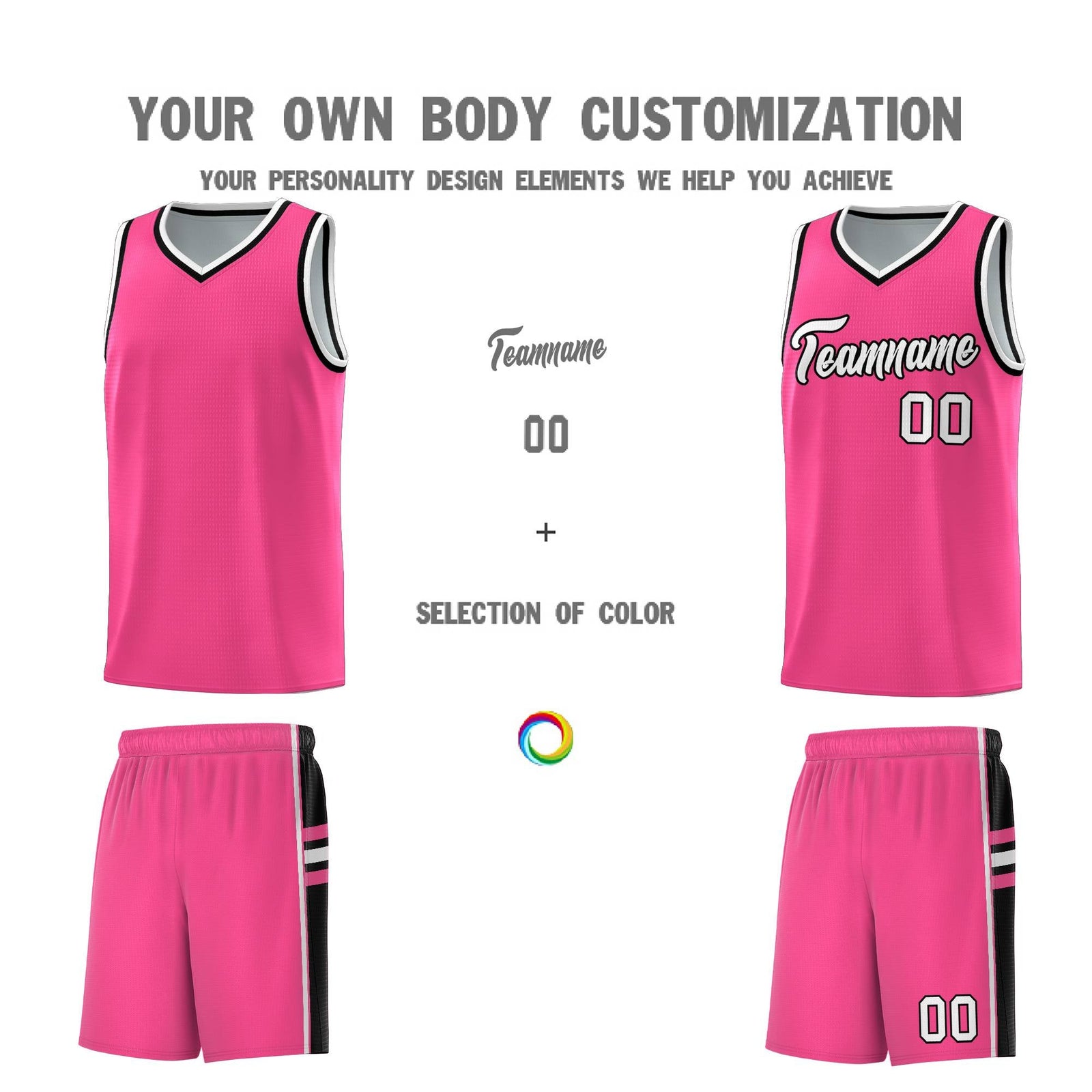 Custom Youth Basketball Jersey - Pink Black Two-Tone Varsity Jersey Set