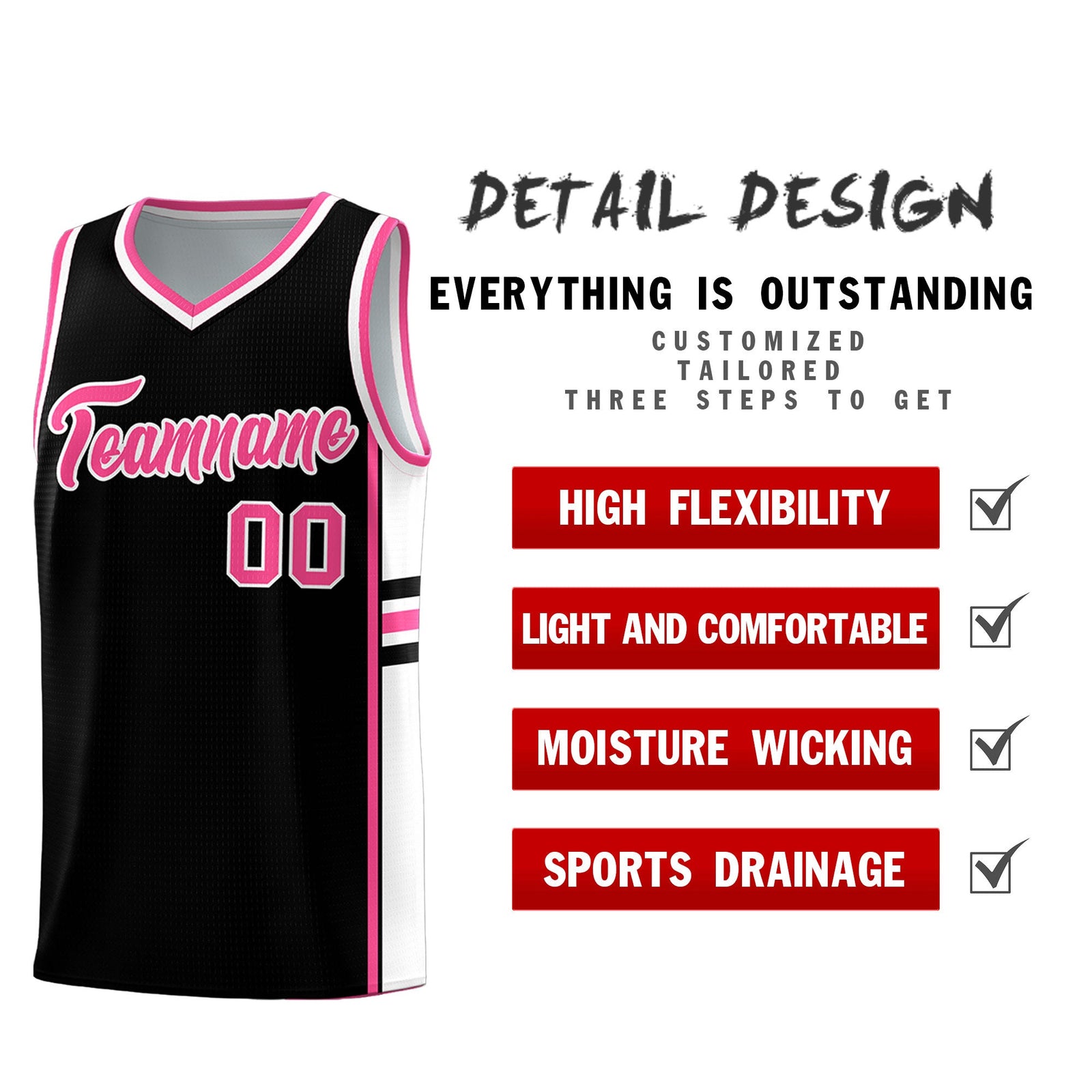 Custom Youth Basketball Jersey - Black Pink Two-Tone Classic Varsity Uniform