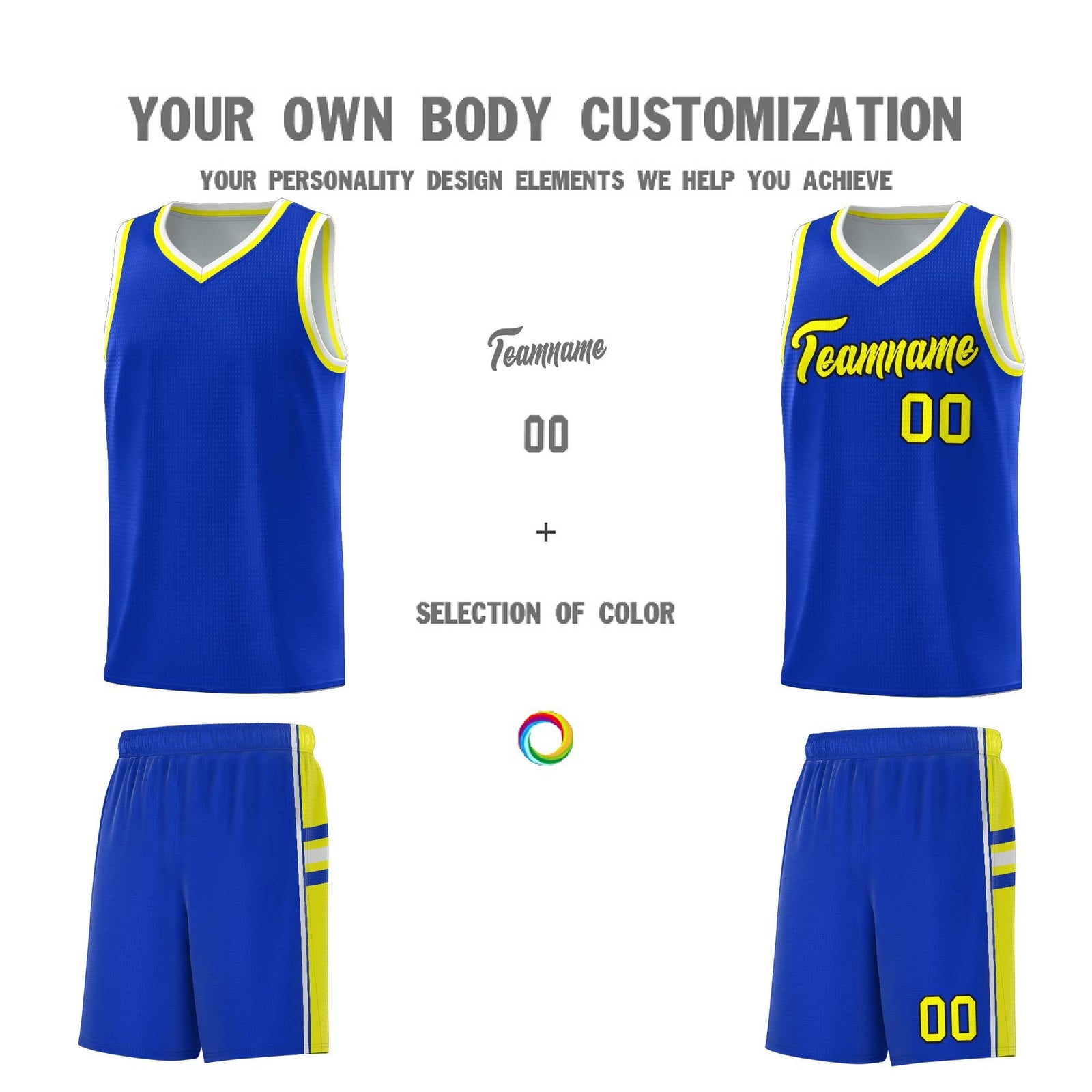 Custom Youth Basketball Jersey - Royal Fluorescent Yellow Two-Tone Classic Varsity Uniform