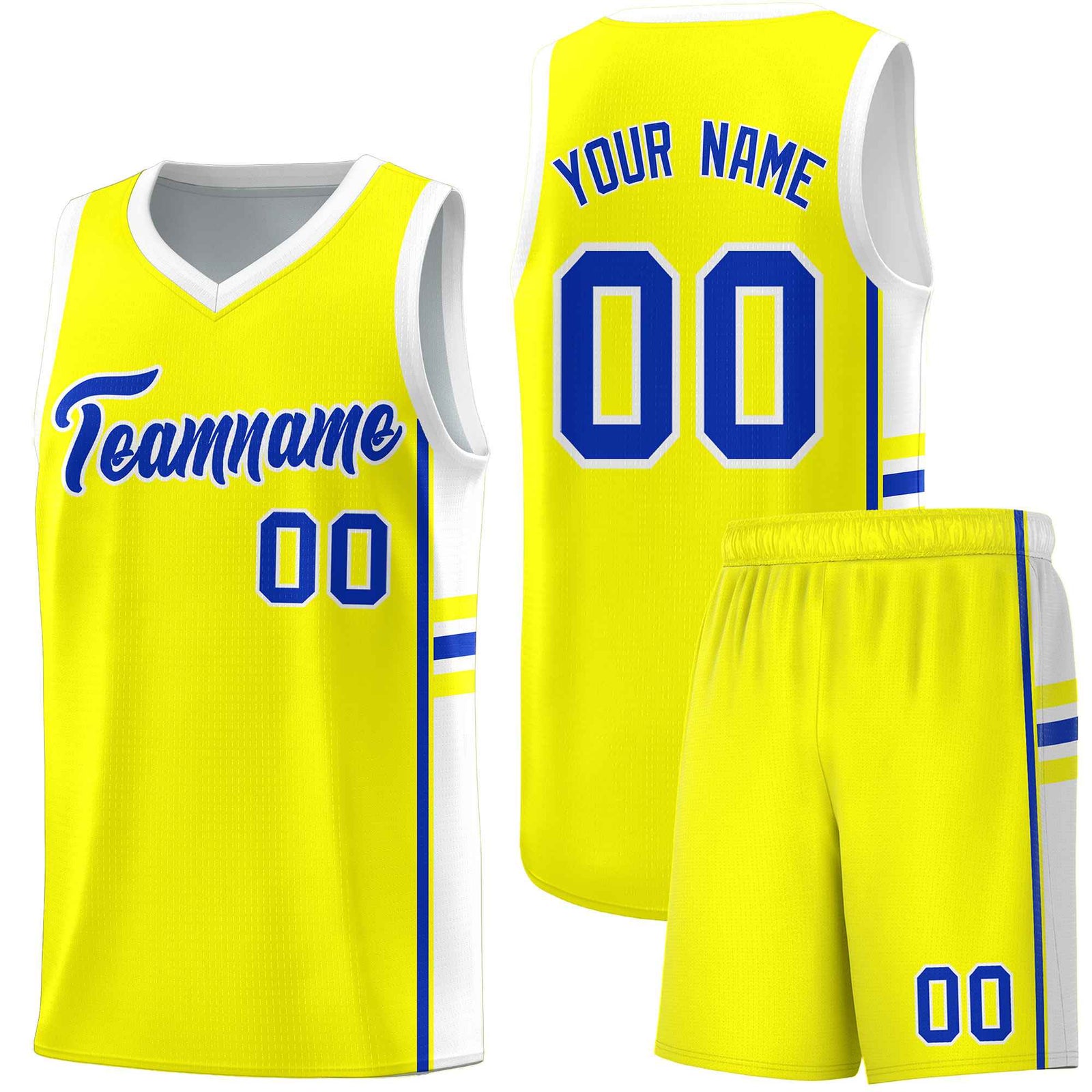Custom Youth Basketball Jersey - Fluorescent Yellow White Two-Tone Classic Varsity Uniform
