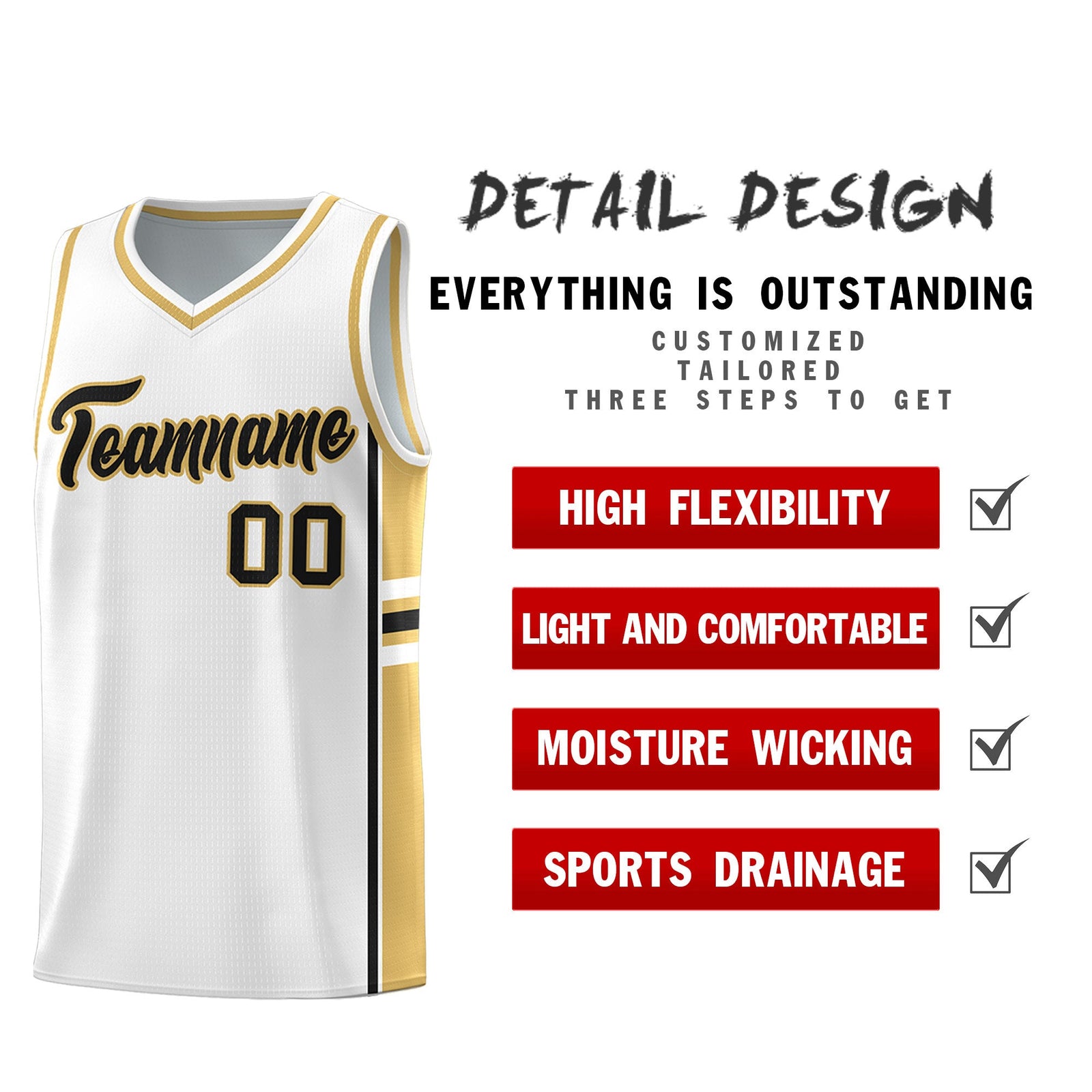 Custom Youth Basketball Jersey - White Old Gold Two-Tone Varsity Jersey Set