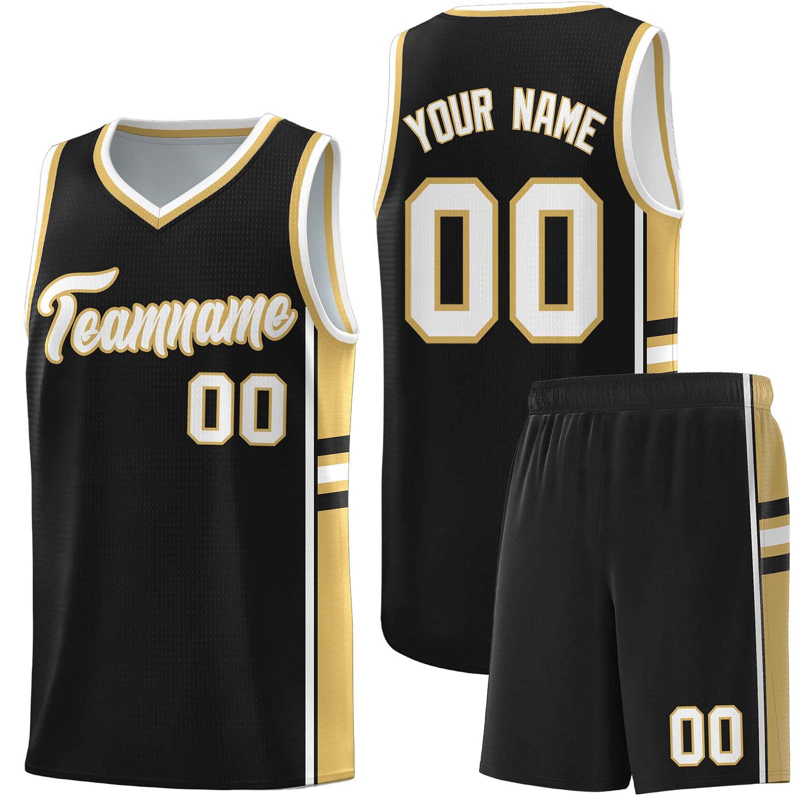 Custom Youth Basketball Jersey - Black Old Gold Two-Tone Classic Varsity Uniform
