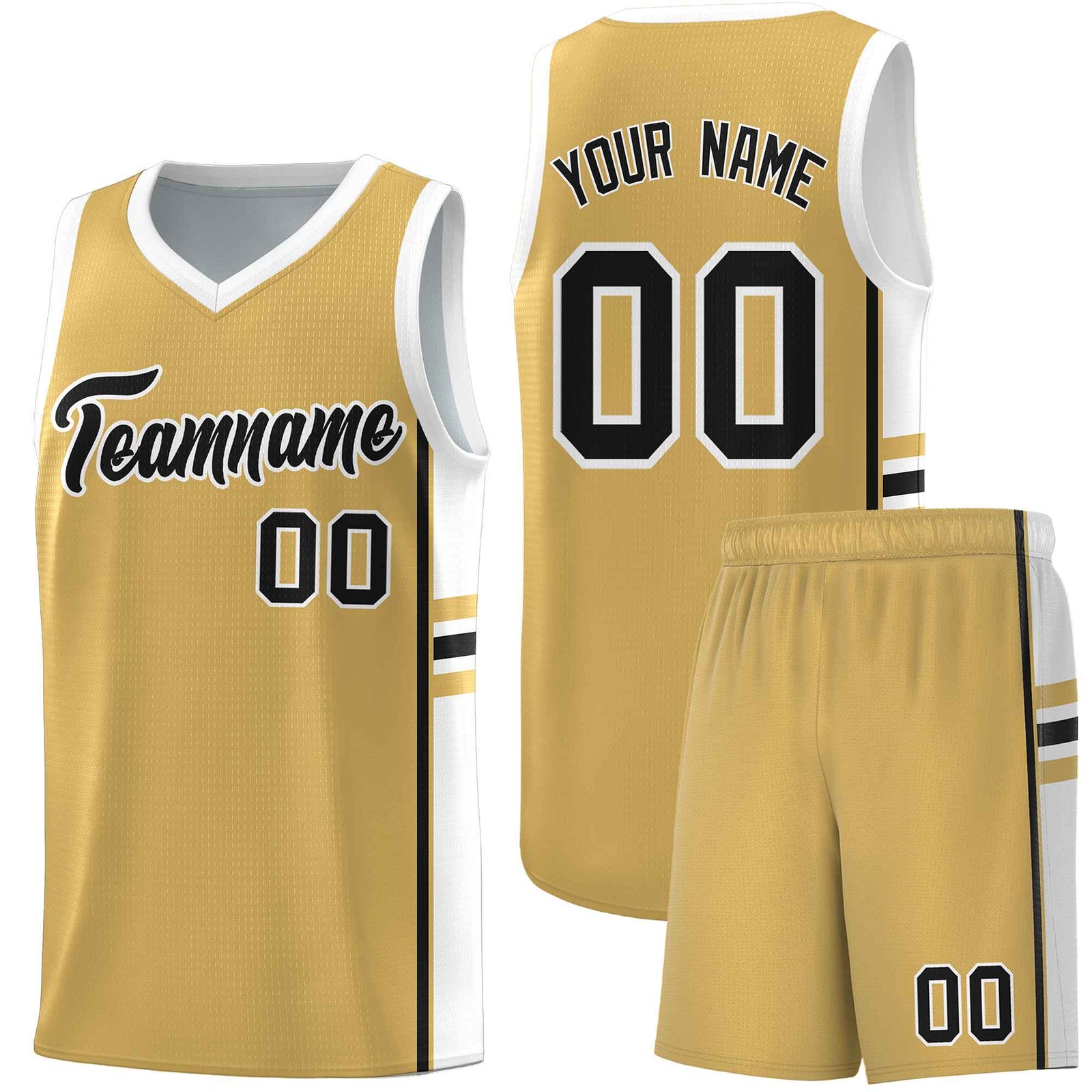 Custom Youth Basketball Jersey - Old Gold White Personalized Varsity Two-Tone Uniform