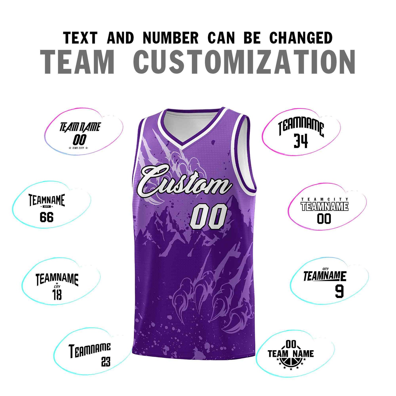 Custom Light Purple Purple Snow Mountain Beast Pattern Sports Uniform Basketball Jersey