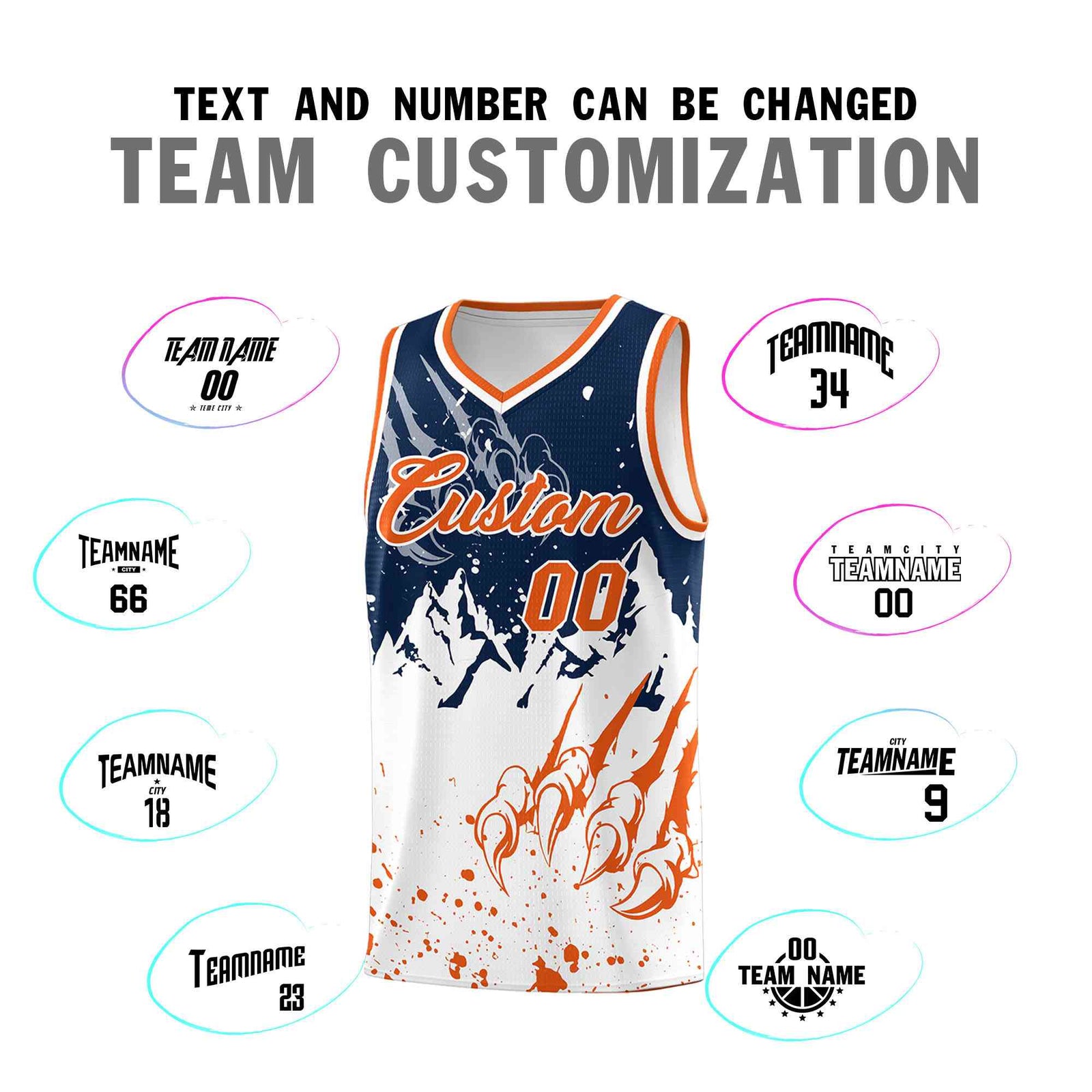 Custom Navy Orange Snow Mountain Beast Pattern Sports Uniform Basketball Jersey