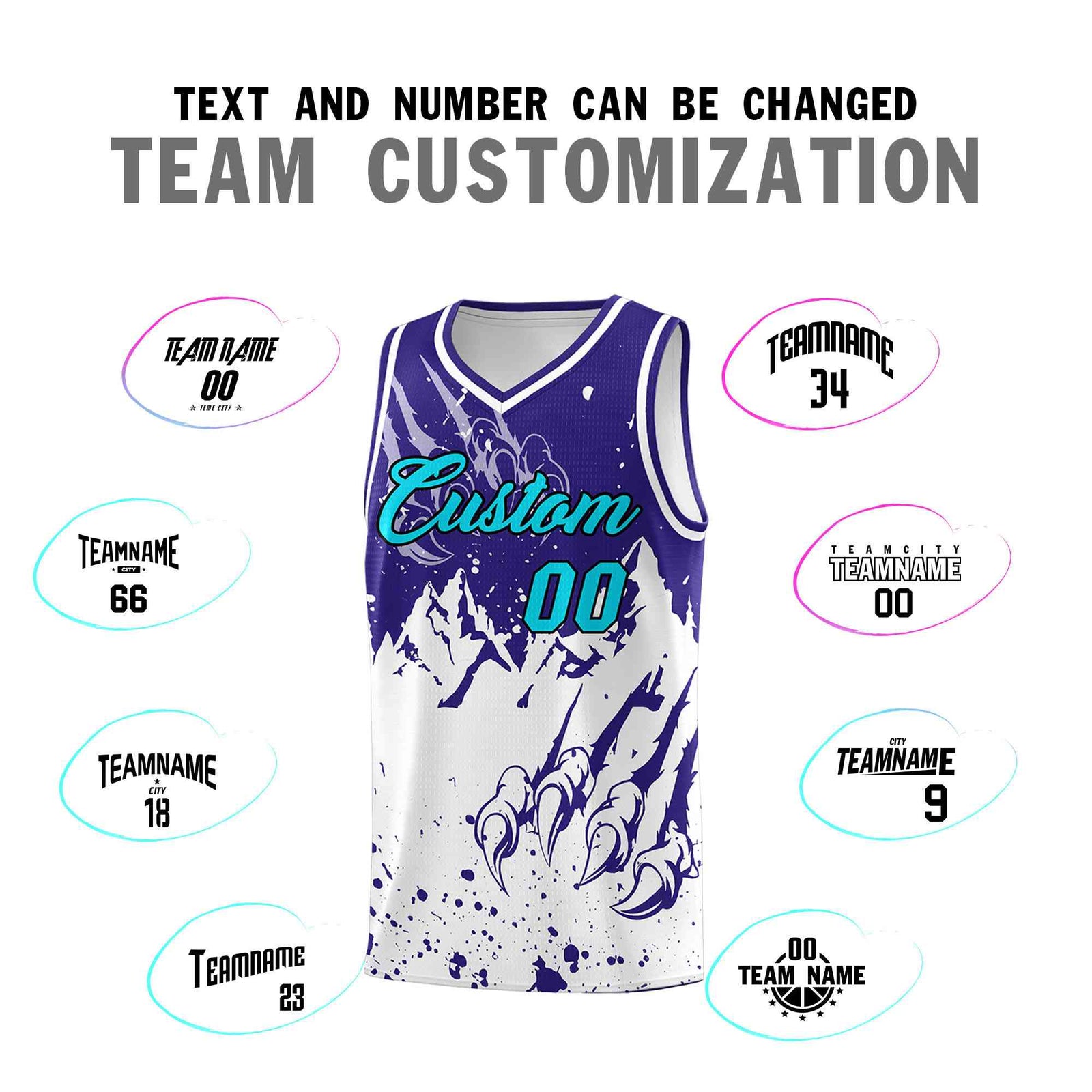 Custom Royal White Snow Mountain Beast Pattern Sports Uniform Basketball Jersey