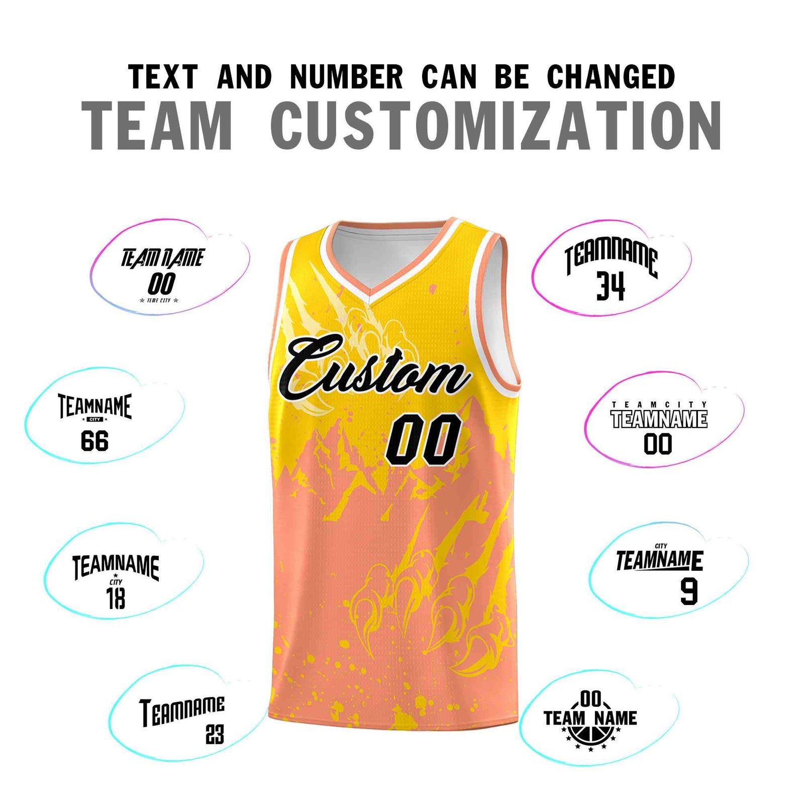 Custom Gold Light Orange Snow Mountain Beast Pattern Sports Uniform Basketball Jersey