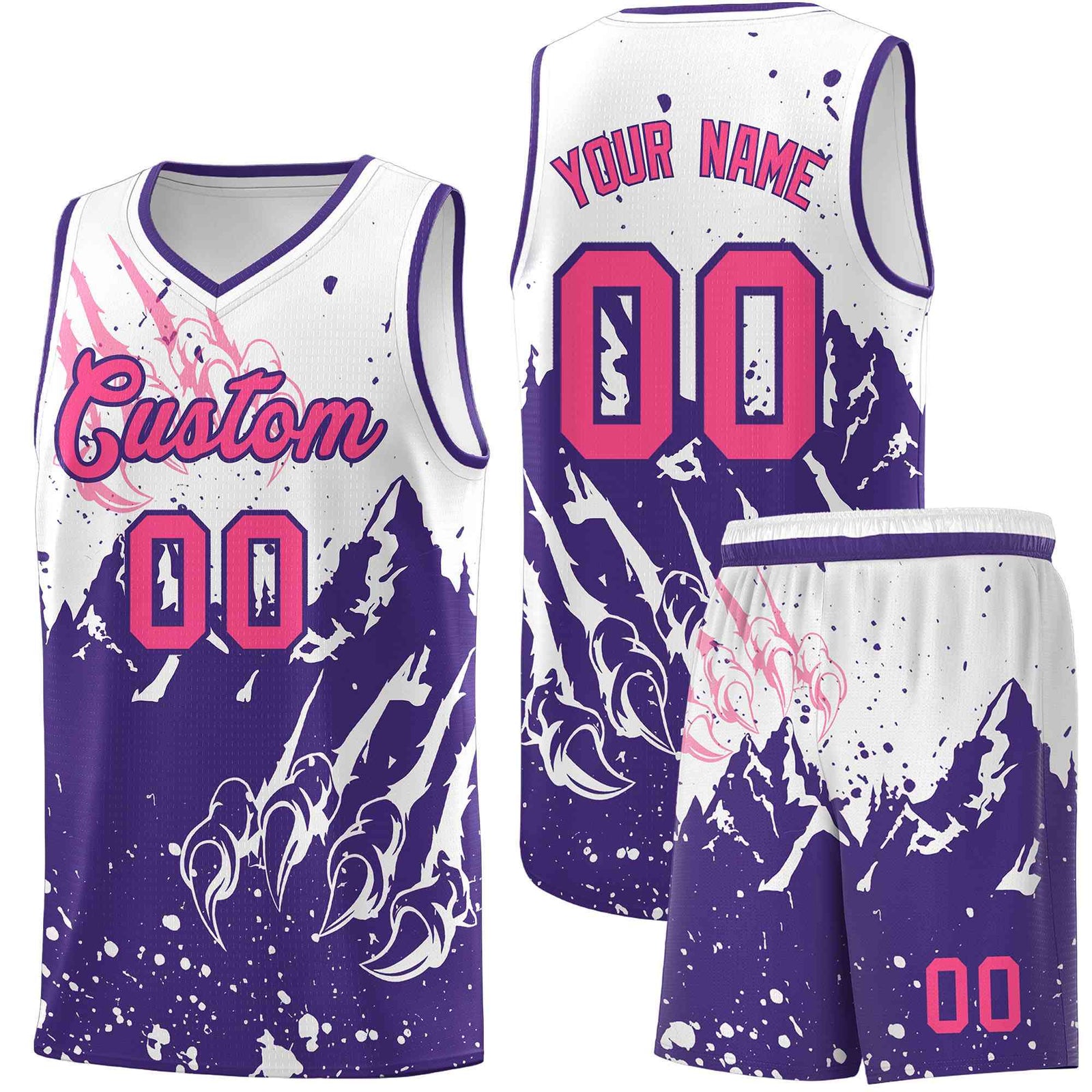 Custom White Purple Snow Mountain Beast Pattern Sports Uniform Basketball Jersey| KXKSHOP