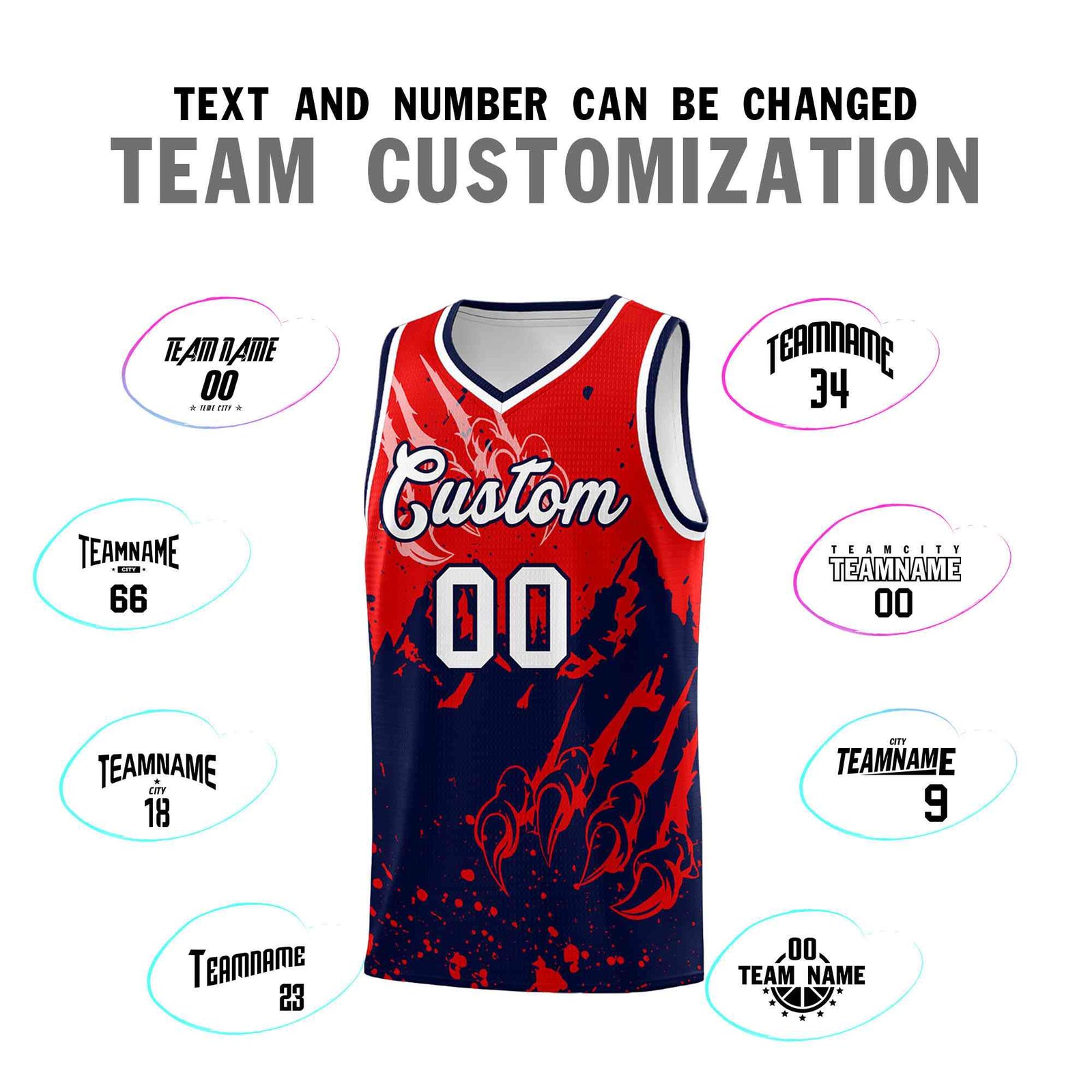 Custom Red Navy Snow Mountain Beast Pattern Sports Uniform Basketball Jersey| KXKSHOP