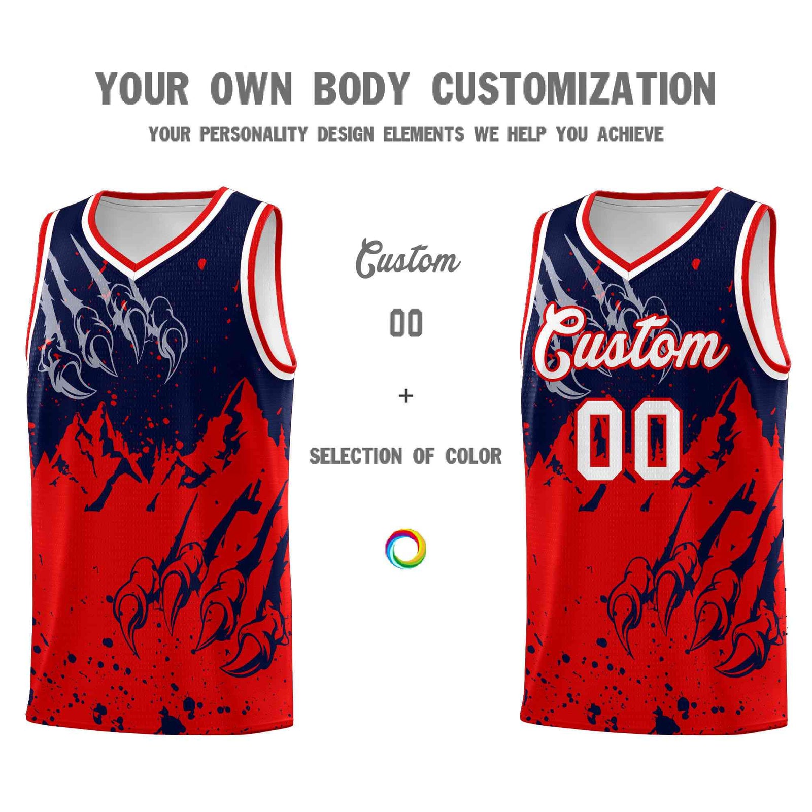 Custom Navy Red Snow Mountain Beast Pattern Sports Uniform Basketball Jersey| KXKSHOP