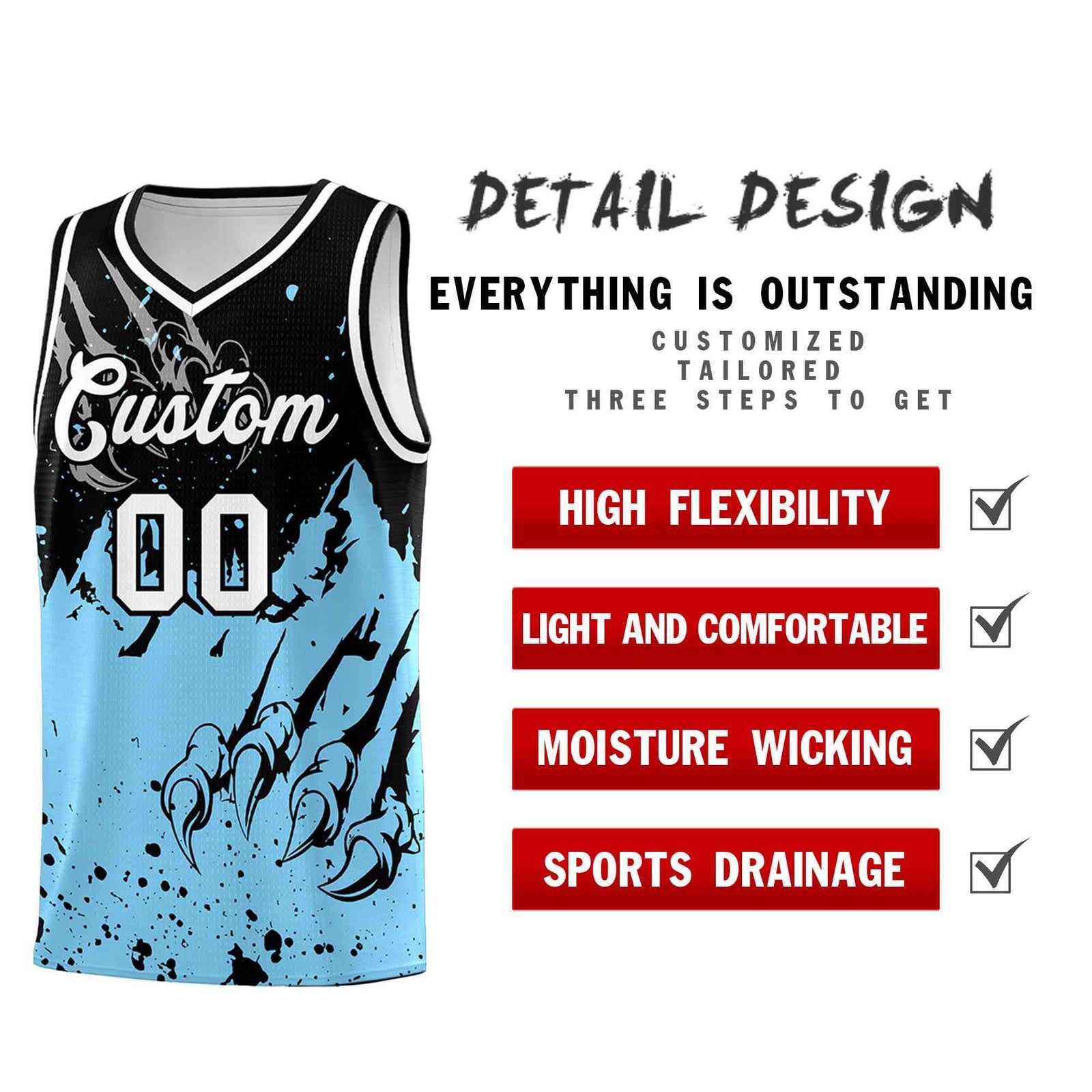 Custom Black Light Blue Snow Mountain Beast Pattern Sports Uniform Basketball Jersey| KXKSHOP