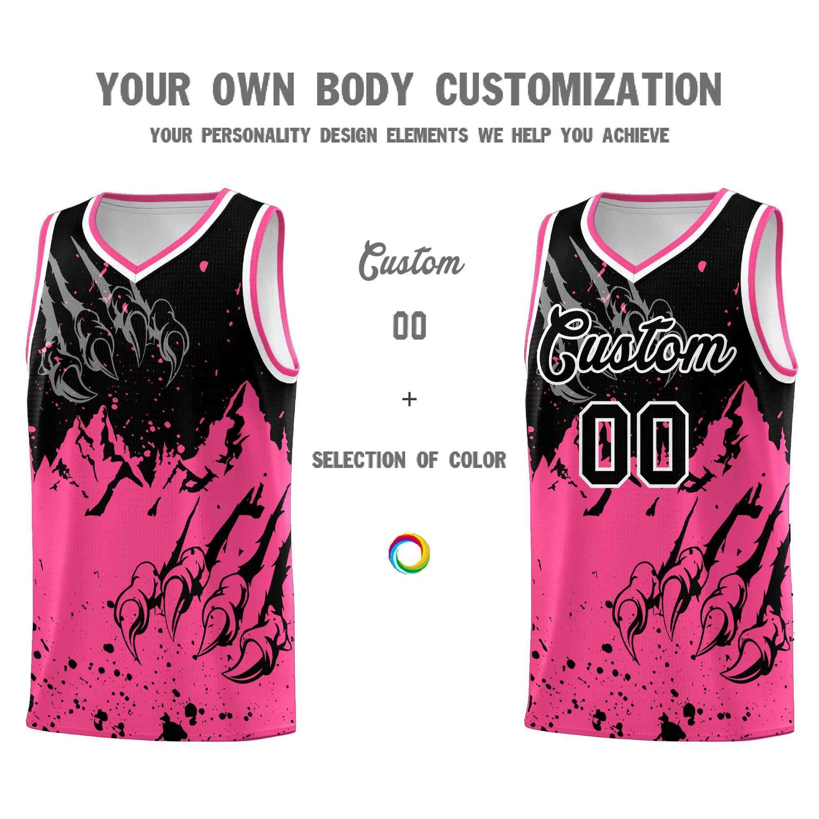 Custom Black Pink Snow Mountain Beast Pattern Sports Uniform Basketball Jersey| KXKSHOP
