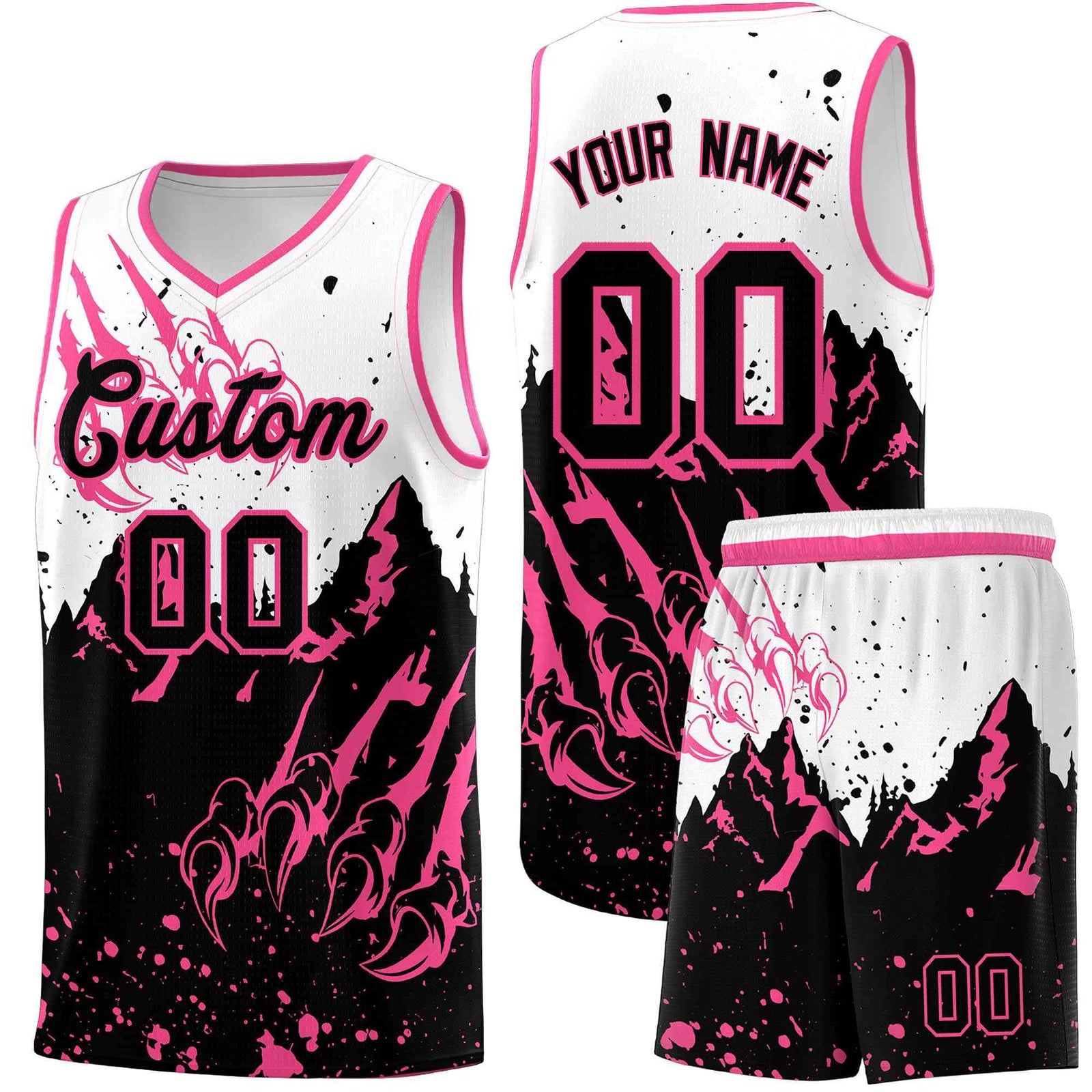 Custom White Pink Snow Mountain Beast Pattern Sports Uniform Basketball Jersey| KXKSHOP