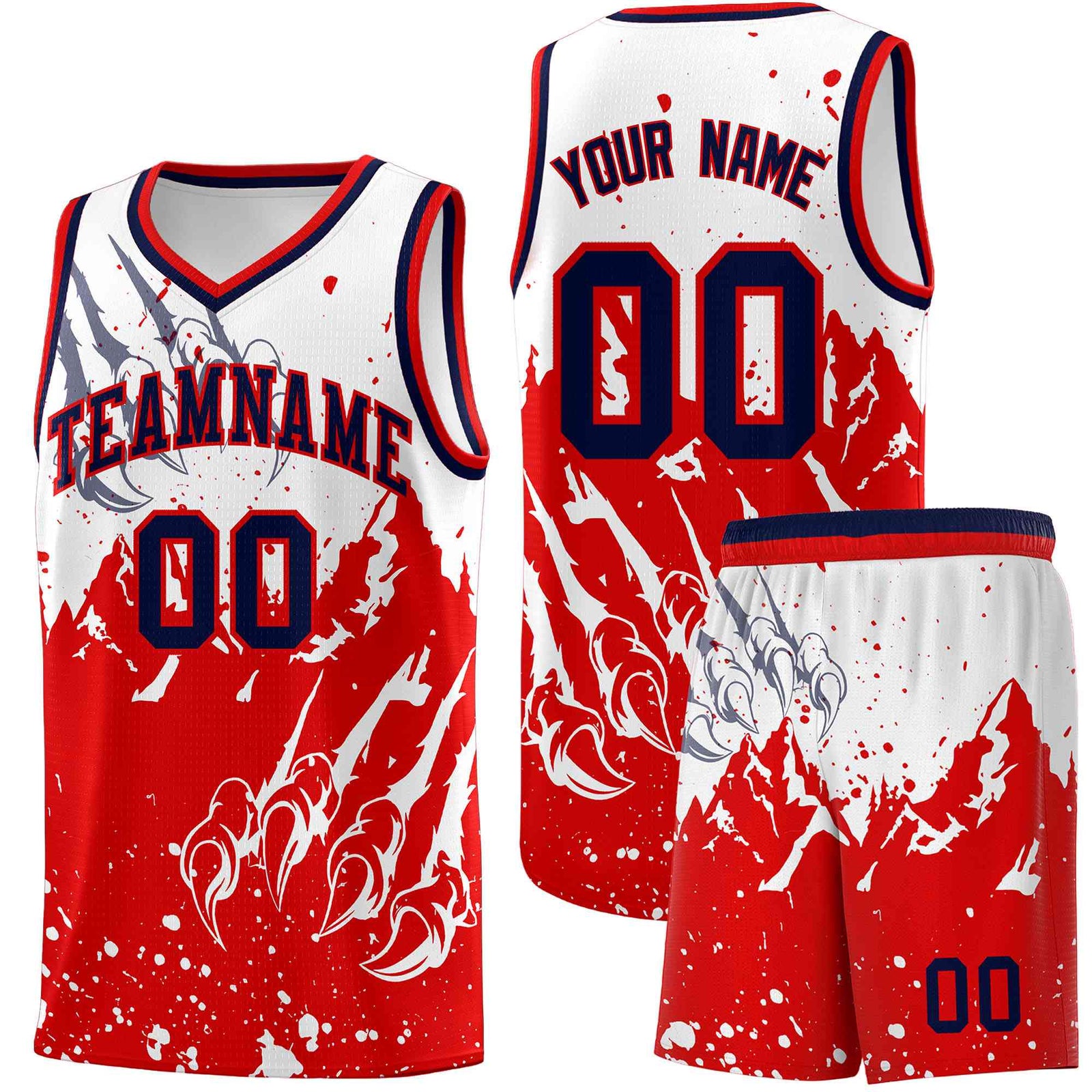 Custom White Red Snow Mountain Beast Pattern Sports Uniform Basketball Jersey