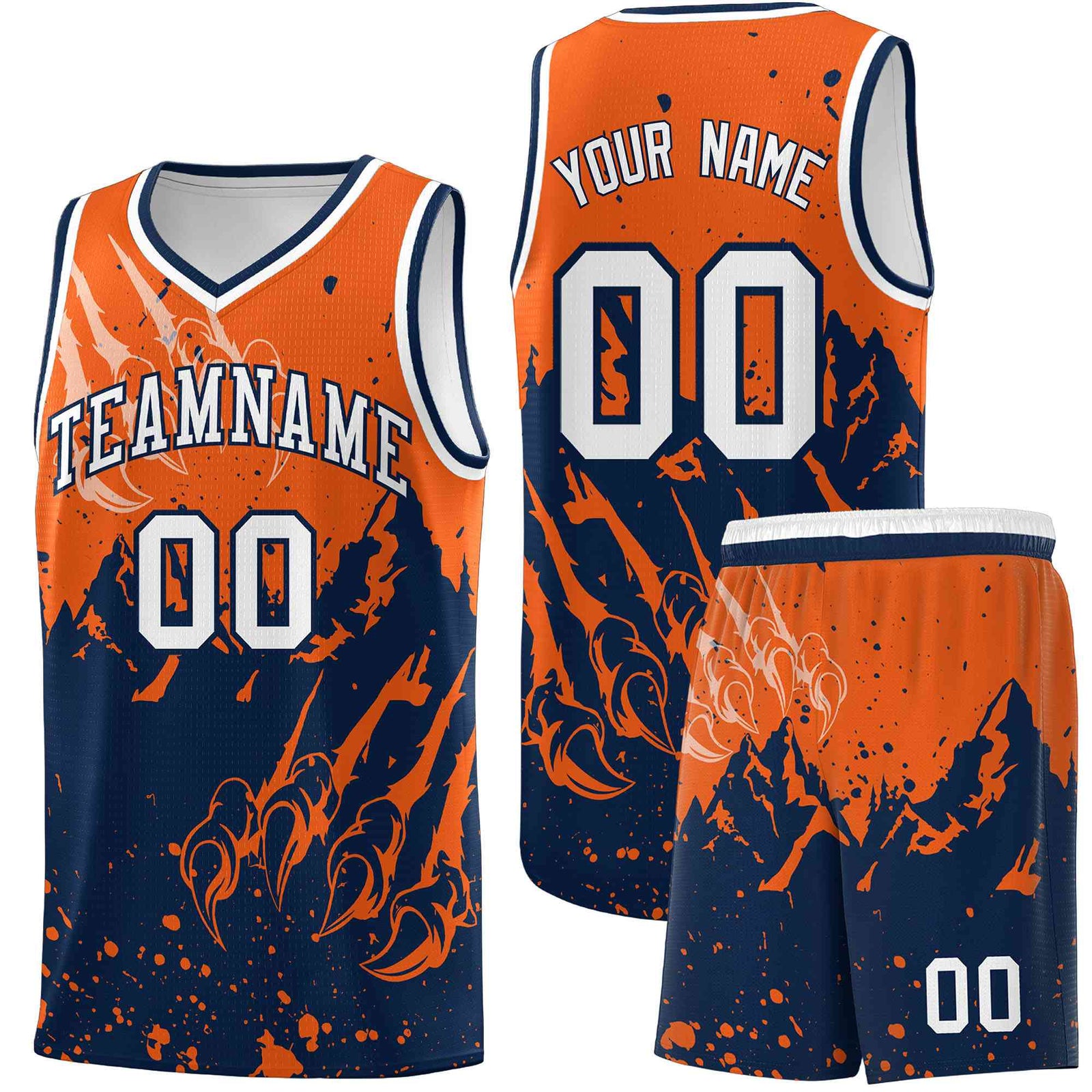 Custom Orange Navy Snow Mountain Beast Pattern Sports Uniform Basketball Jersey