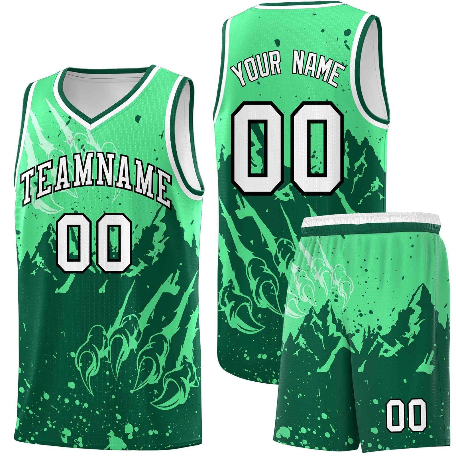 Custom Green Kelly Green Snow Mountain Beast Pattern Sports Uniform Basketball Jersey