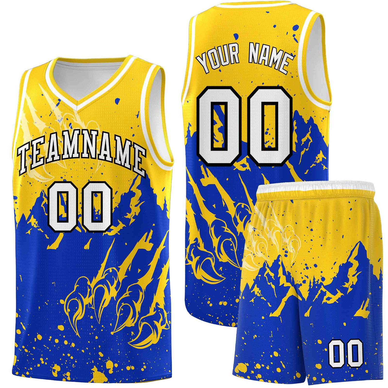 Custom Gold Royal Snow Mountain Beast Pattern Sports Uniform Basketball Jersey