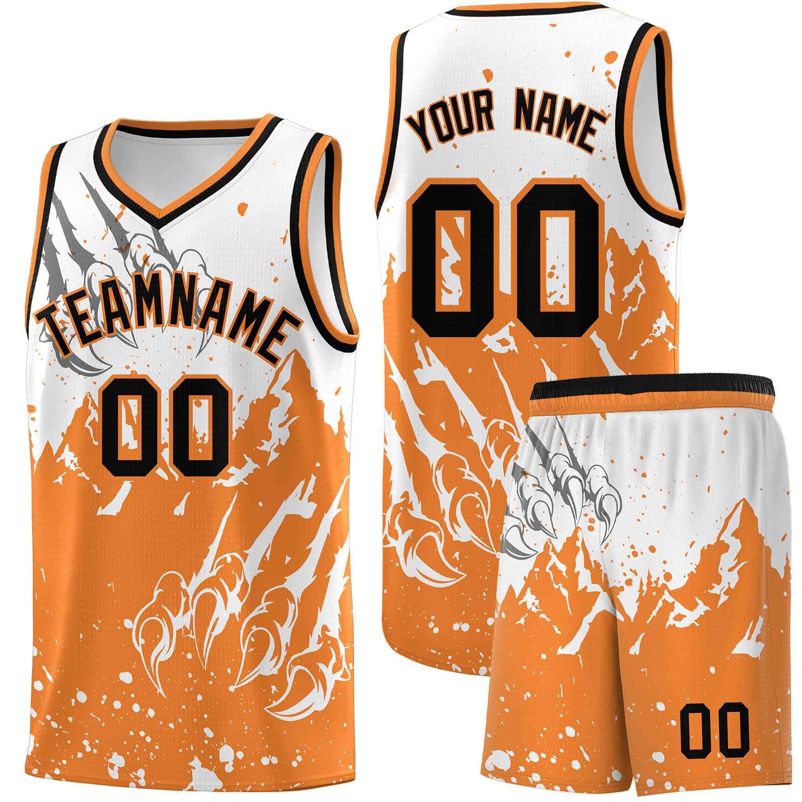 Custom White Gold Orange Snow Mountain Beast Pattern Sports Uniform Basketball Jersey