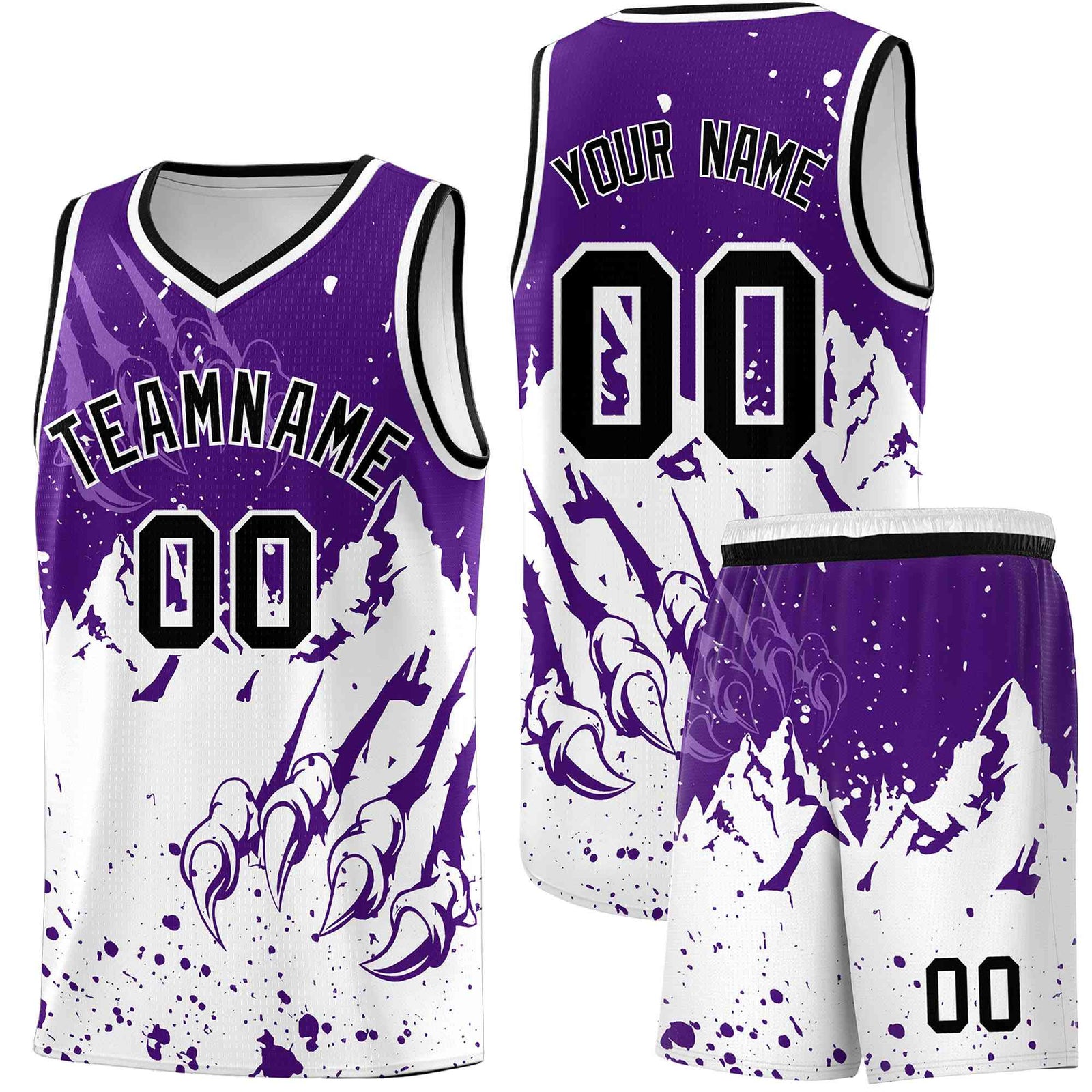 Custom Purple White Snow Mountain Beast Pattern Sports Uniform Basketball Jersey