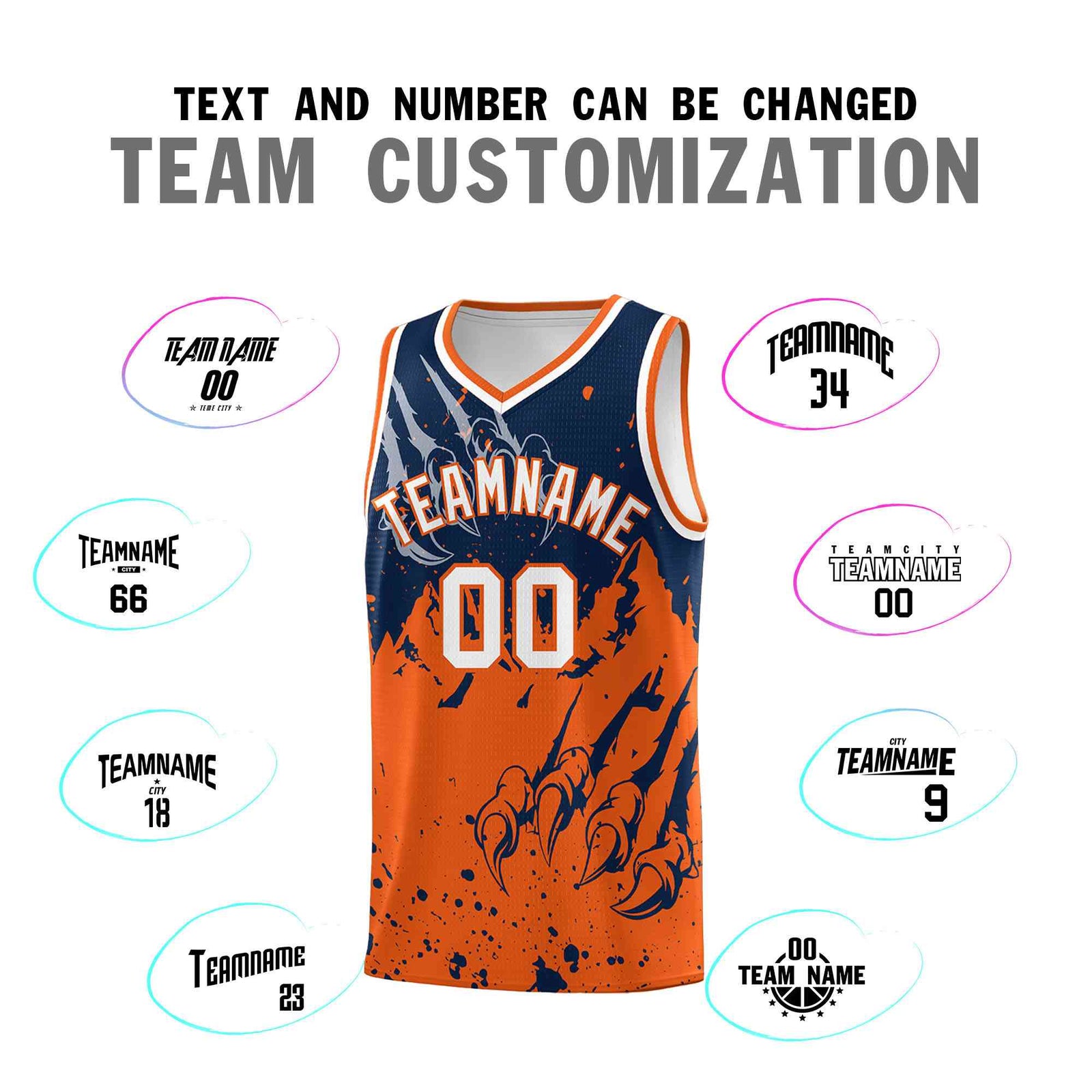 Custom Navy Orange Snow Mountain Beast Pattern Sports Uniform Basketball Jersey