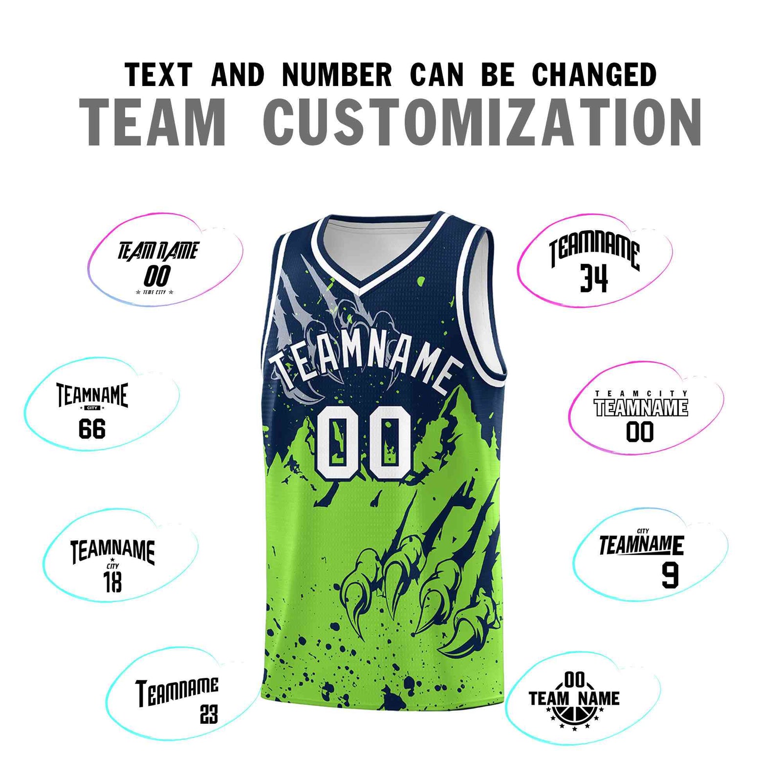 Custom Navy Fluorescent Green Snow Mountain Beast Pattern Sports Uniform Basketball Jersey