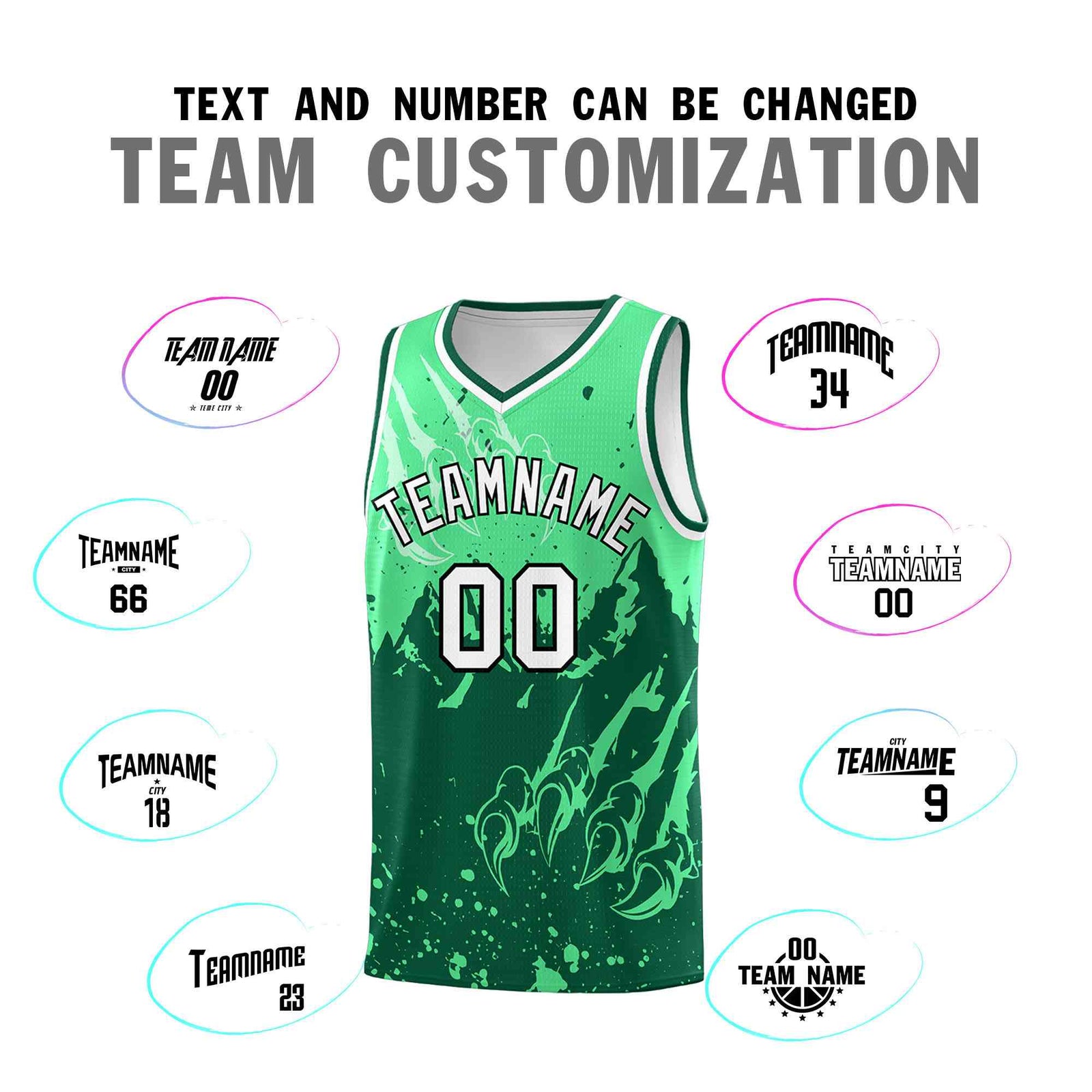 Custom Green Kelly Green Snow Mountain Beast Pattern Sports Uniform Basketball Jersey