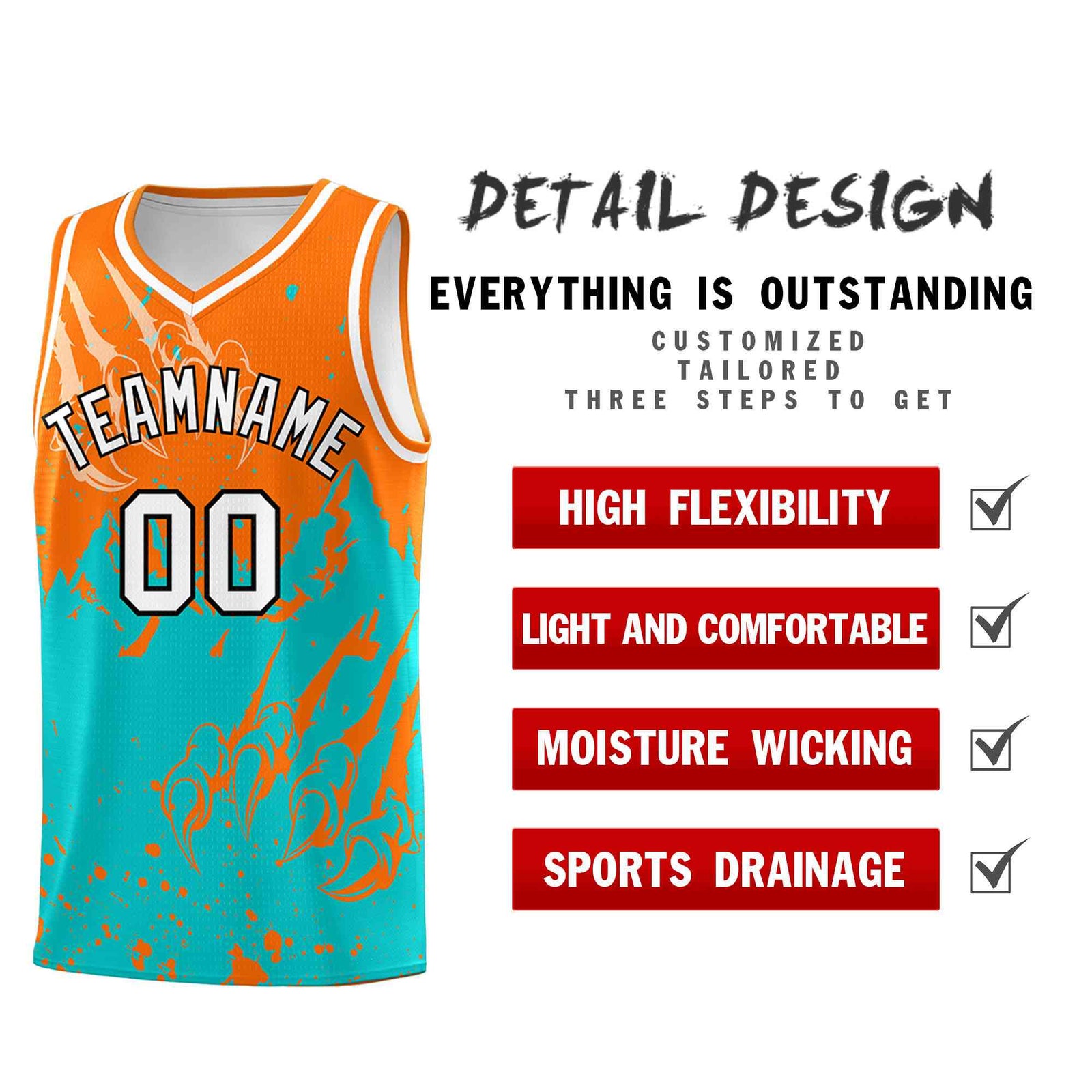 Custom Orange Aqua Snow Mountain Beast Pattern Sports Uniform Basketball Jersey