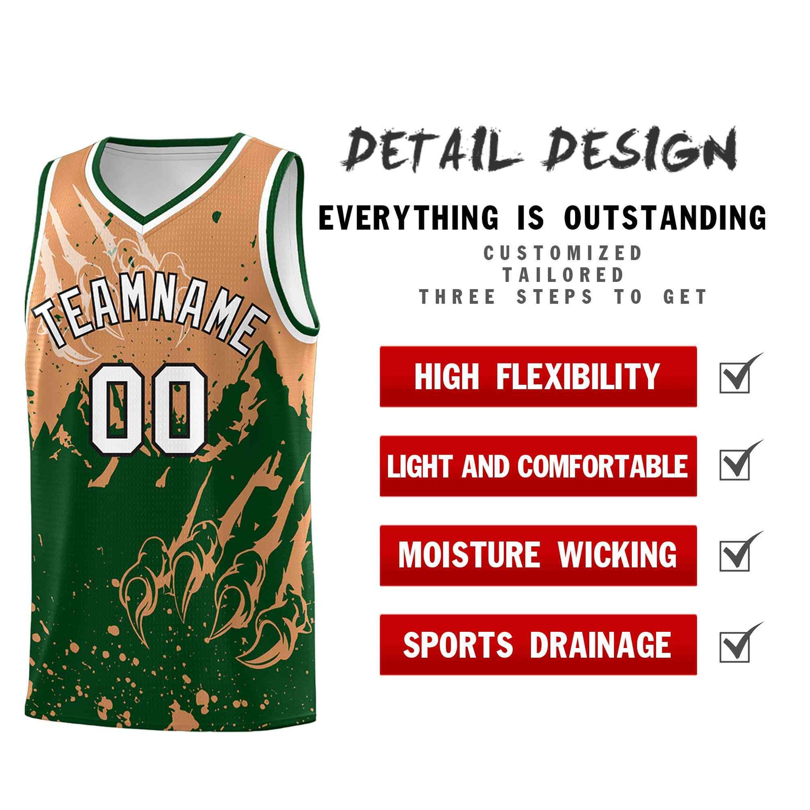 Custom Buckskin Brown Green Snow Mountain Beast Pattern Sports Uniform Basketball Jersey