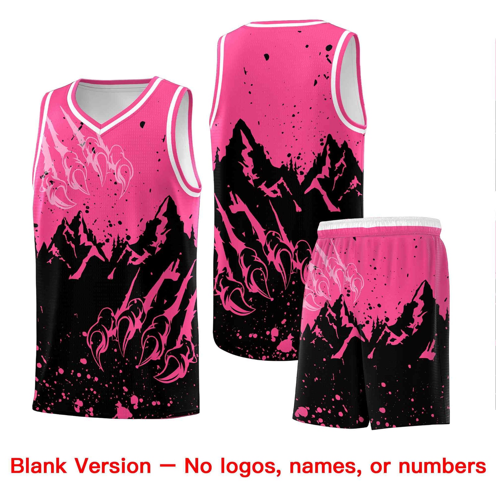 Custom Pink Black Snow Mountain Beast Pattern Sports Uniform Basketball Jersey