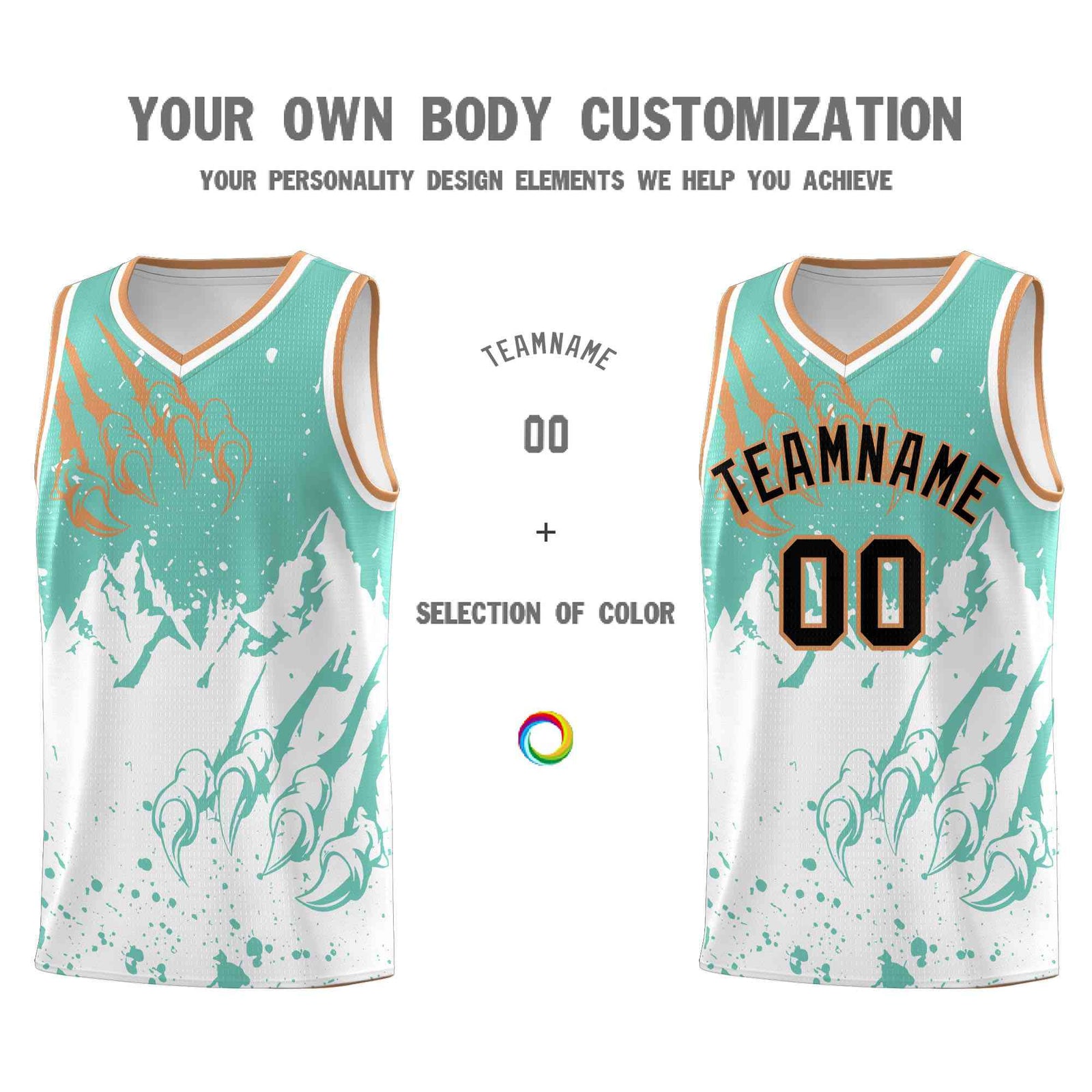 Custom Bright Green White Snow Mountain Beast Pattern Sports Uniform Basketball Jersey