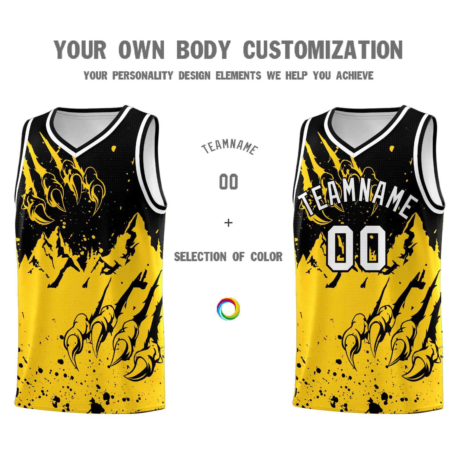 Custom Black Gold Snow Mountain Beast Pattern Sports Uniform Basketball Jersey
