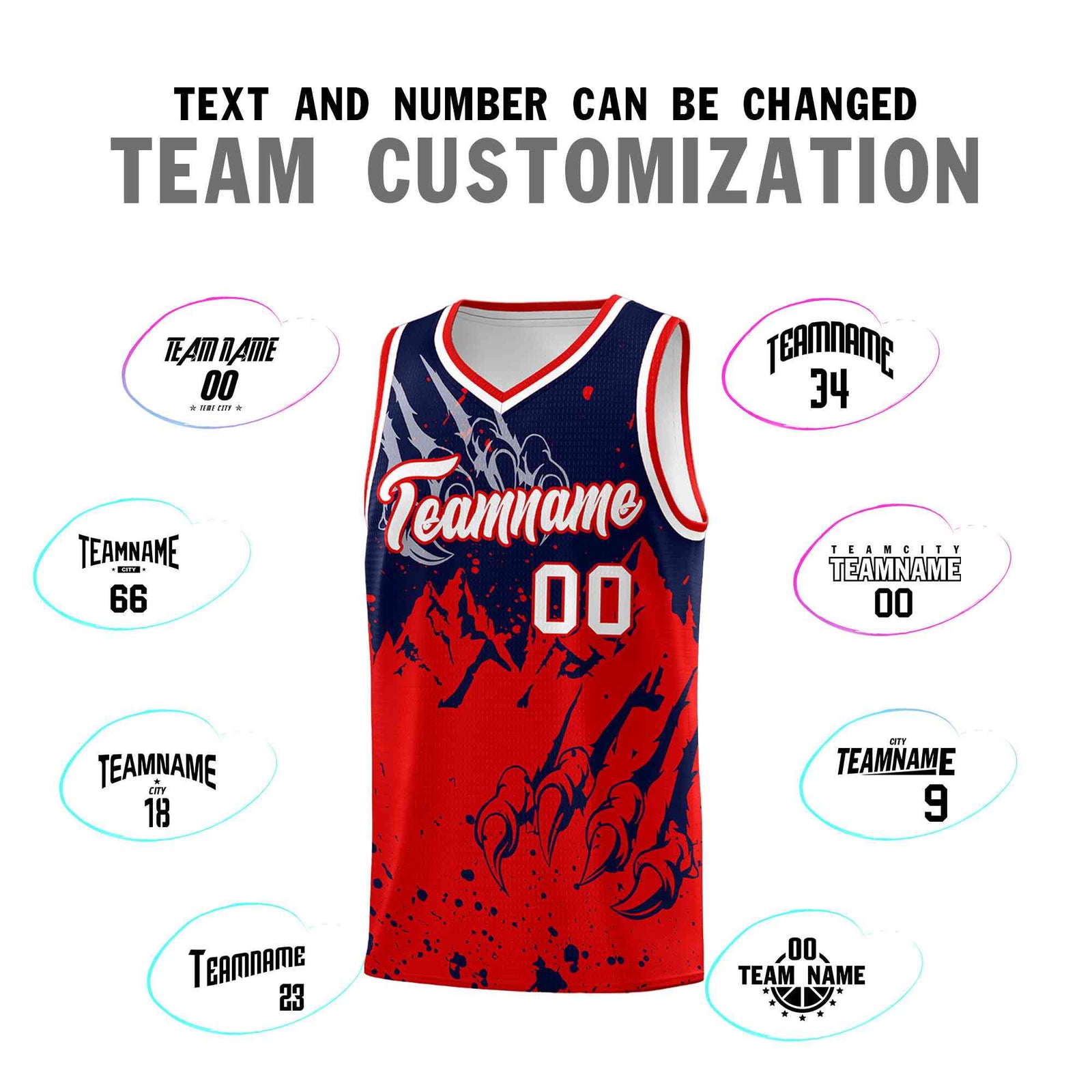Custom Navy Red Snow Mountain Beast Pattern Sports Uniform Basketball Jersey